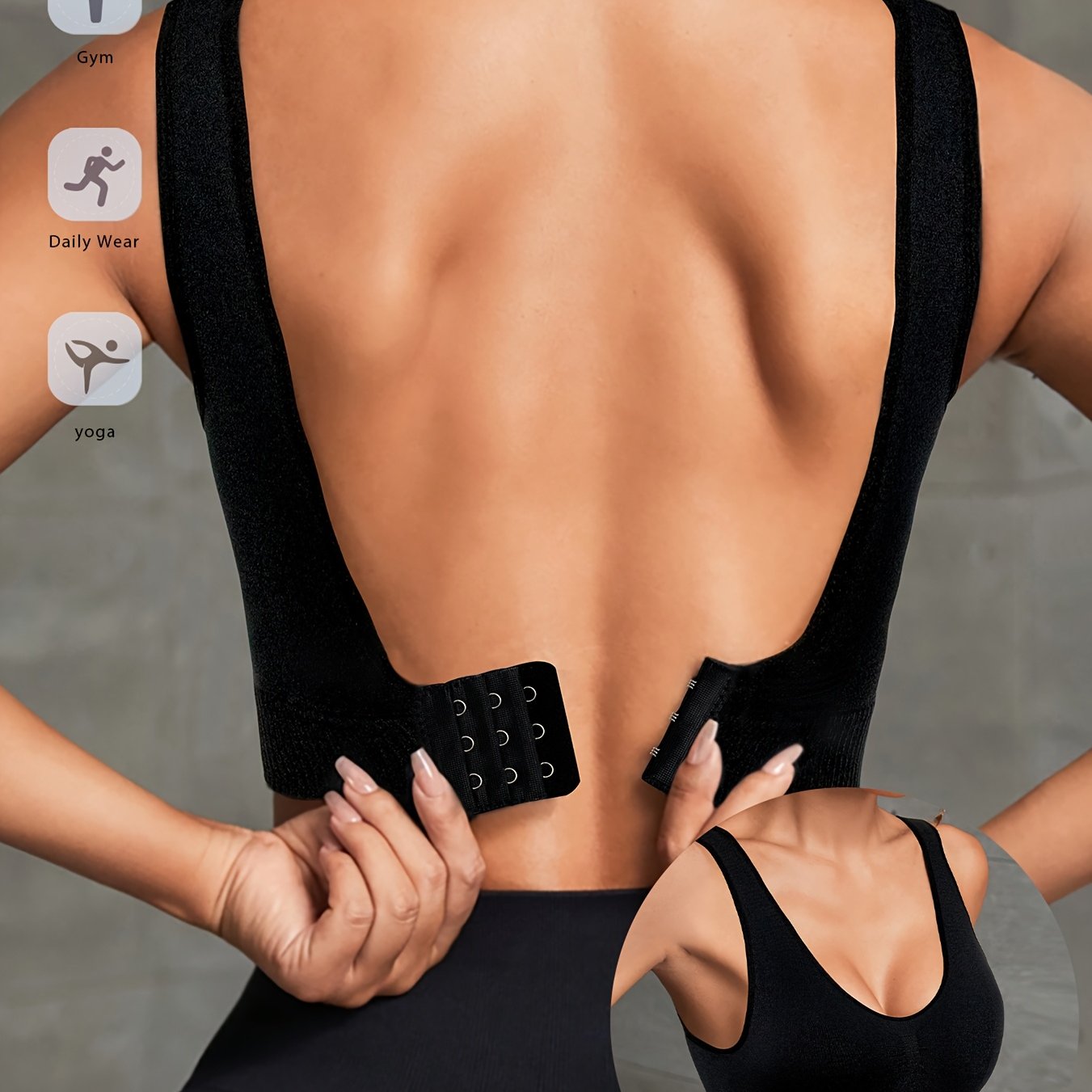 1pc Women's Black Bra And Seamless Back-closure Bra For Everyday Wear