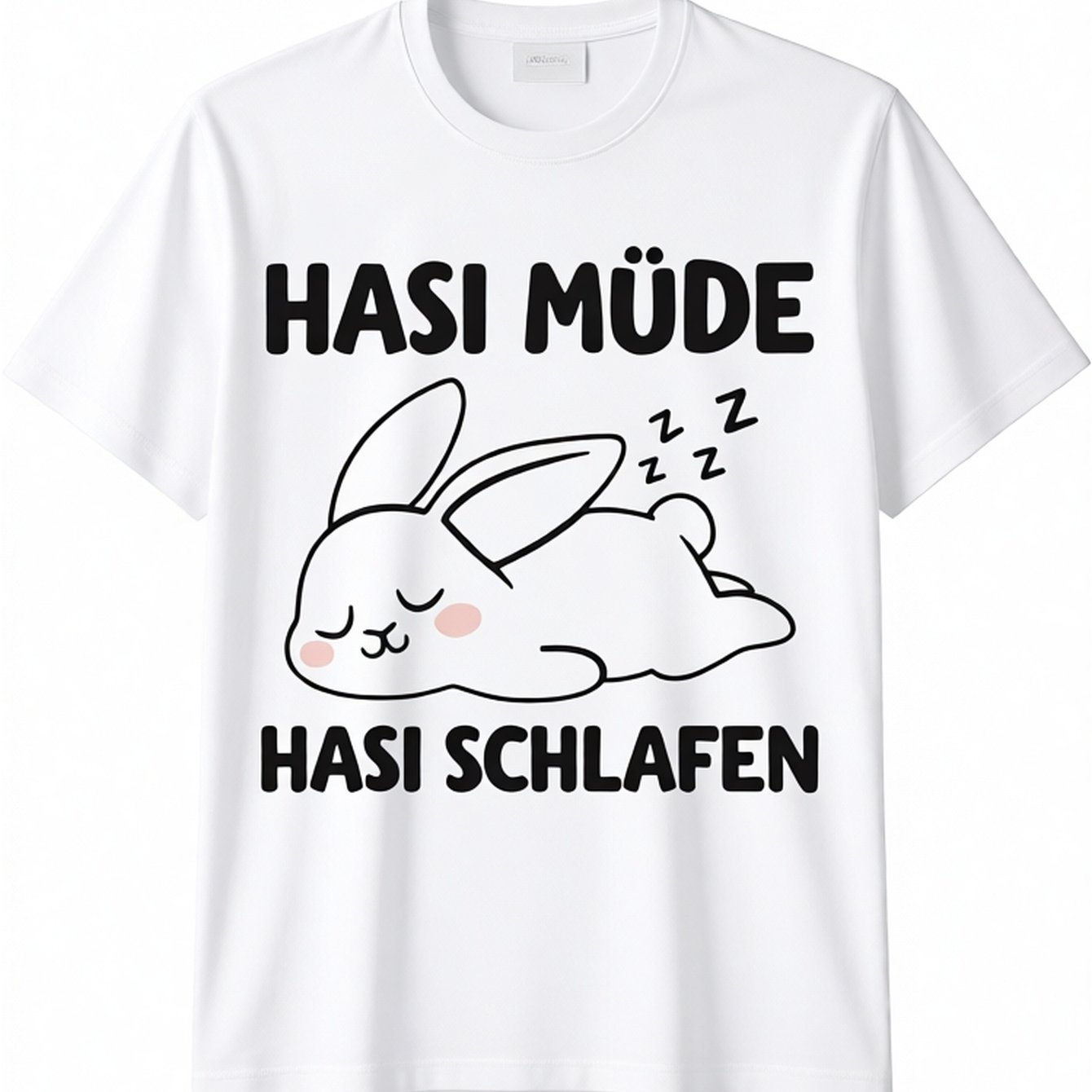 Plus Size Hasi Hasi Sleep T-shirt | Black, S, Crew Neck, , Regular Fit, Short Sleeve, , Heat Transfer Print