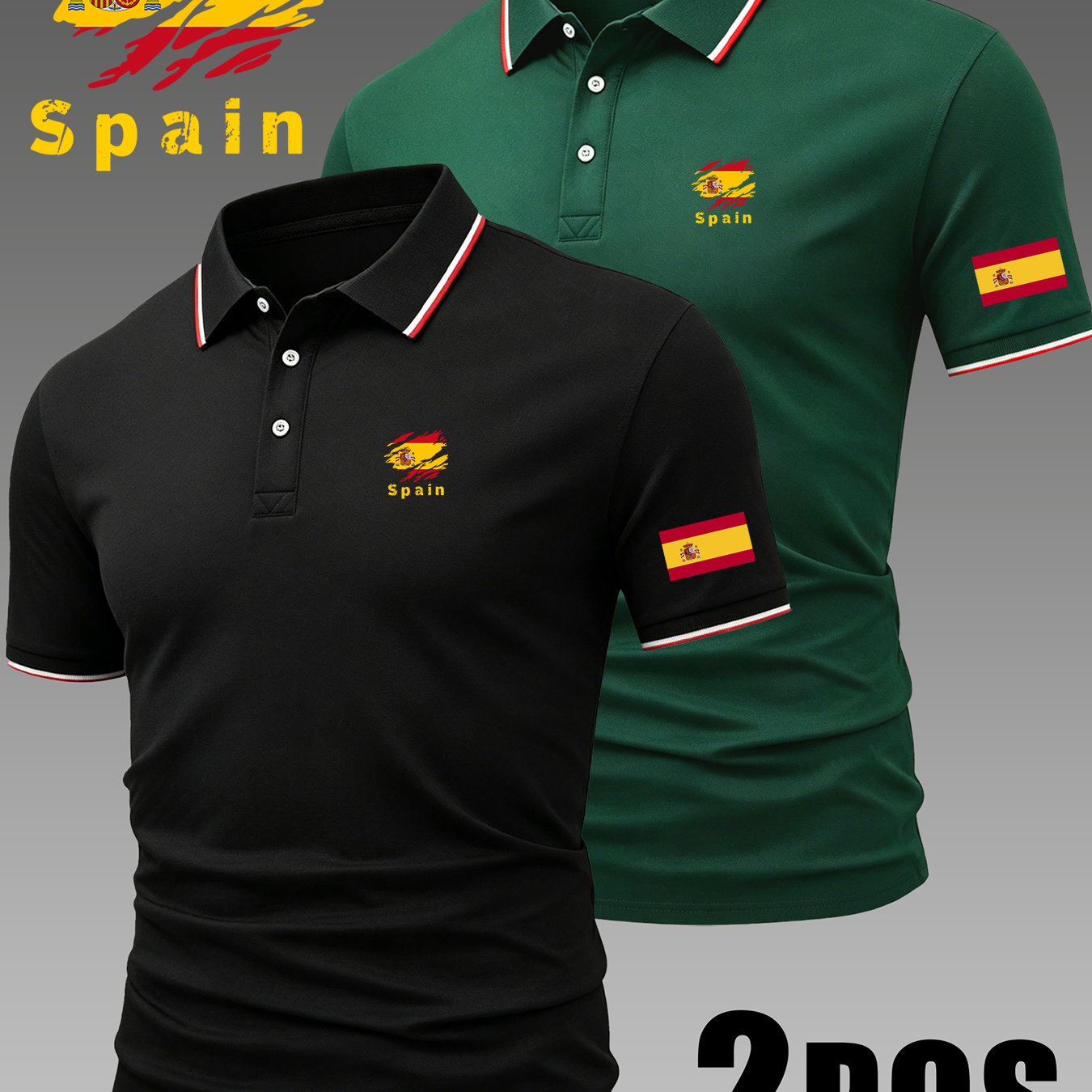 TEMU 2pcs Spain Pattern Plus Size Men's Outdoor Golf, Equestrian Casual Collar Short Sleeve, Mature Men's Business Casual , Breathable And