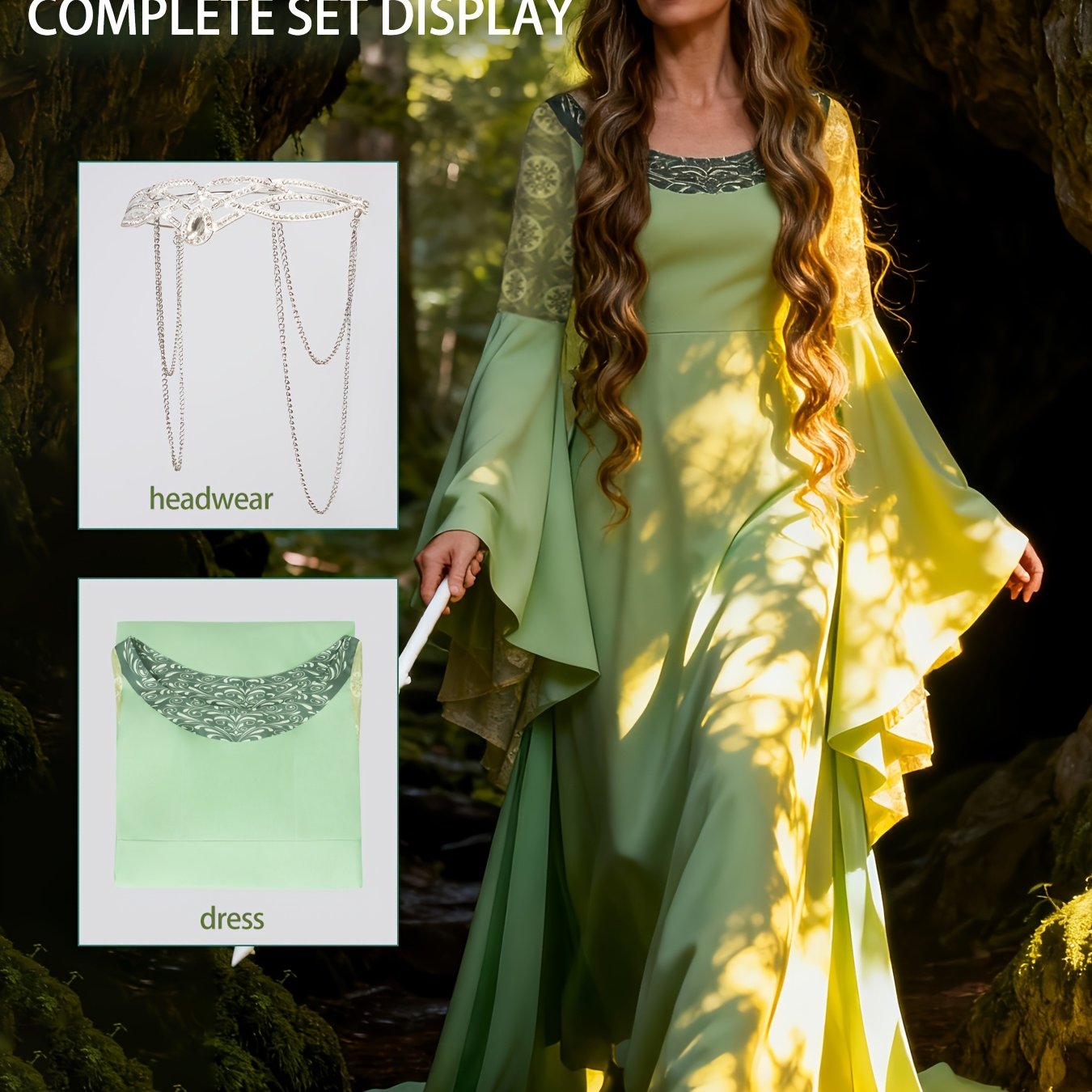 E-shop Western Fantasy Style Kleid, Natürliches langes Kleid, Wald Fotografie Exklusives Outfit, Themenparty Rollenspiel Kostüm, Fantasy Themen