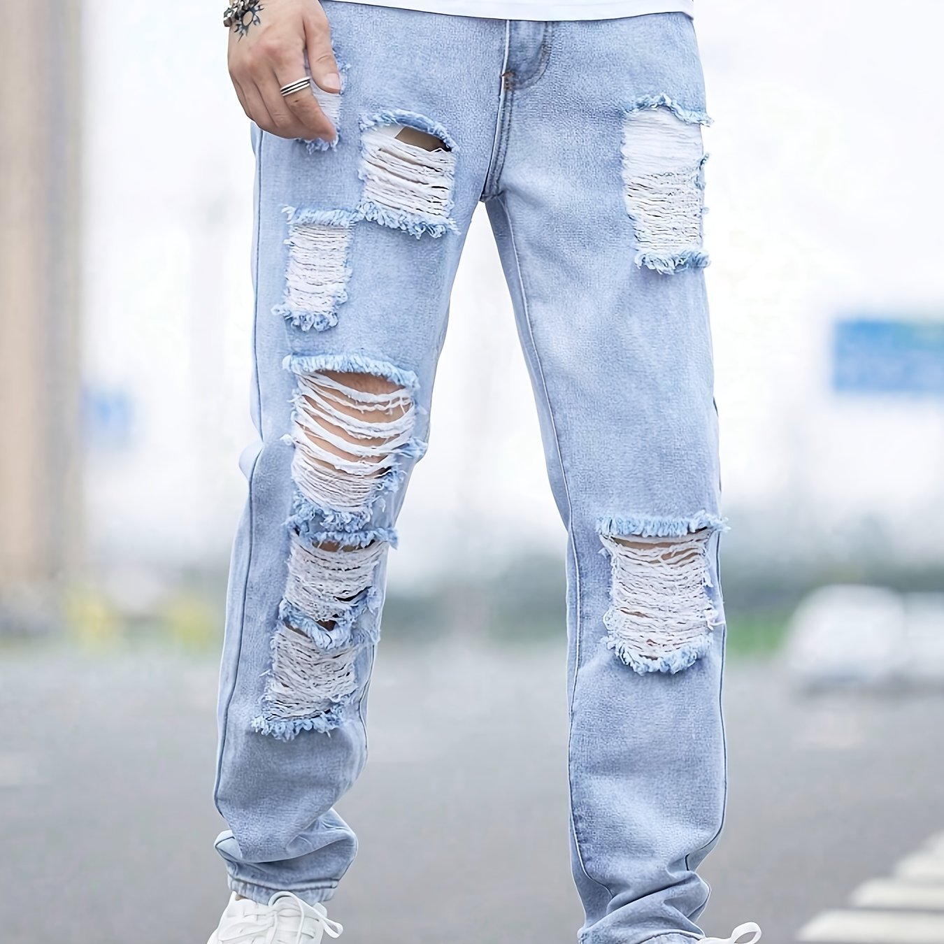 Men's Casual Distressed Salt-washed Denim Jeans