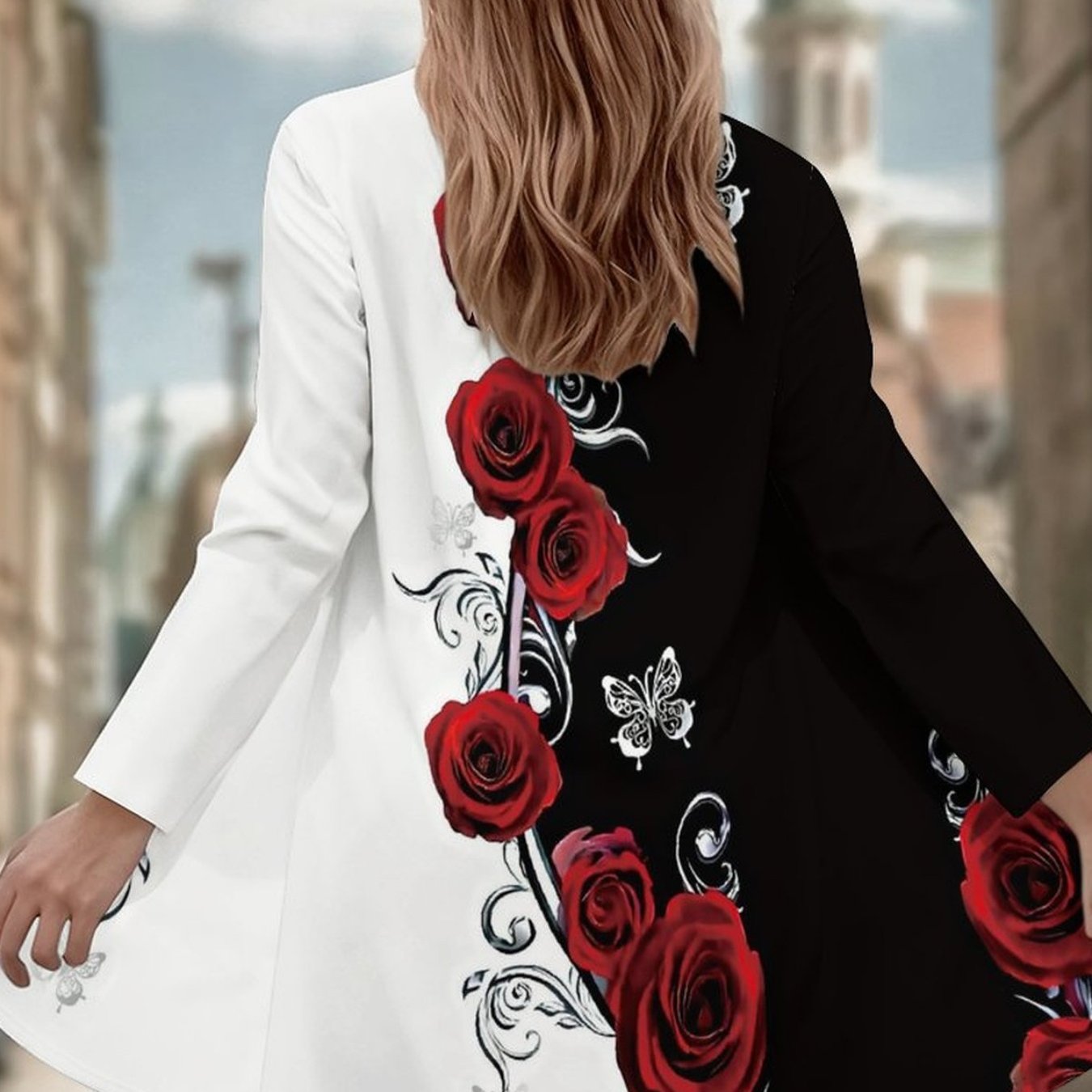 Image of Plus Size - Plus Size - Spring And Autumn Oversized Women's Long Sleeve Cardigan Coat - Classic Trendy With Printed Design, Perfect For Daily Wear, Office, And Travel