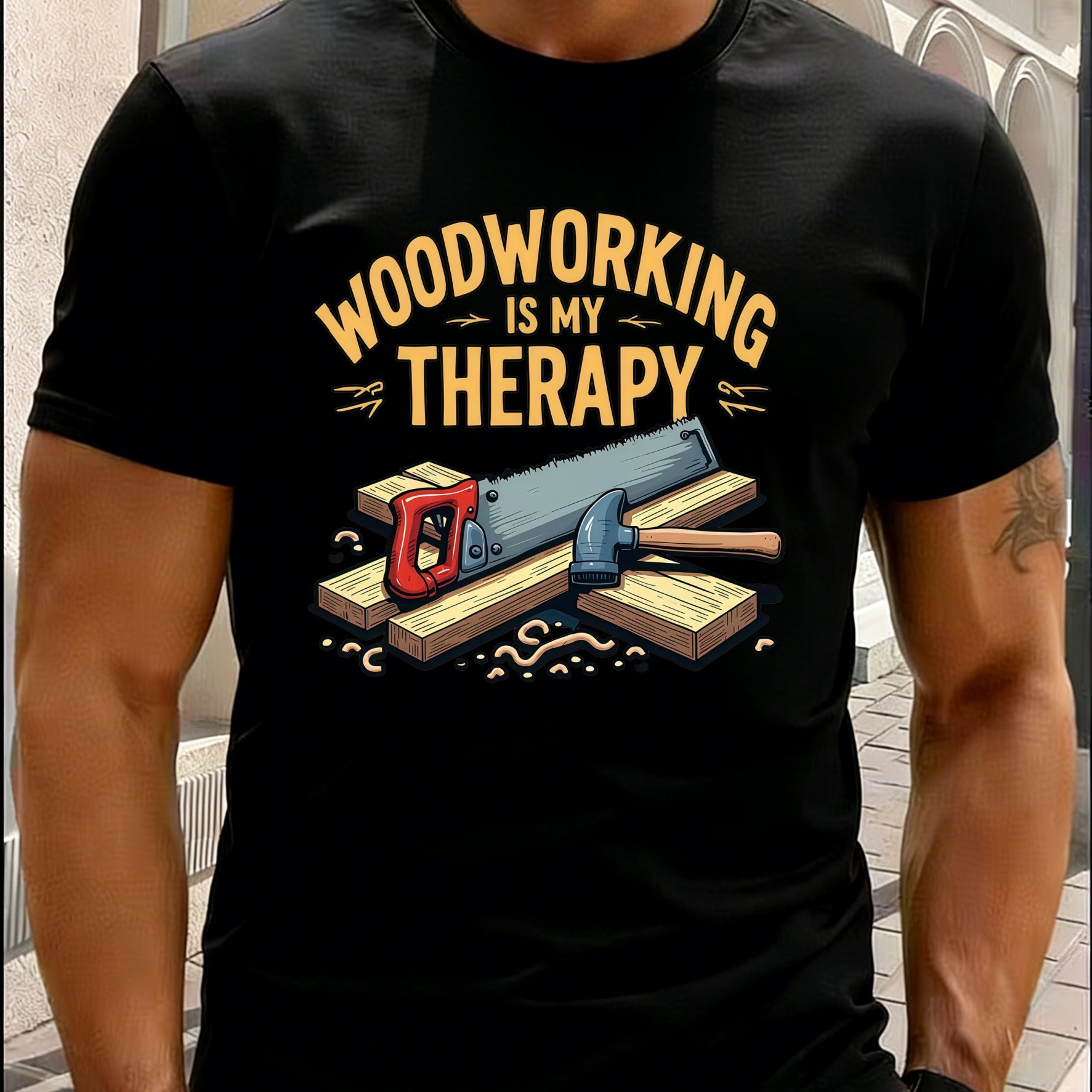 TEMU Woodworking Tools Men's Short Sleeve T-shirt, Classic Round Neck Style Neat And Fitted, Tailored To Fit Without Tightness, Comfortable For Daily