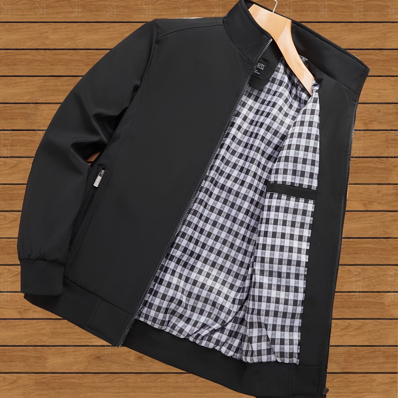 TEMU Lvhesheng Obm |men's Casual Sports Jacket, Zipper Pockets, Stand Collar, Business-casual Fashion Top