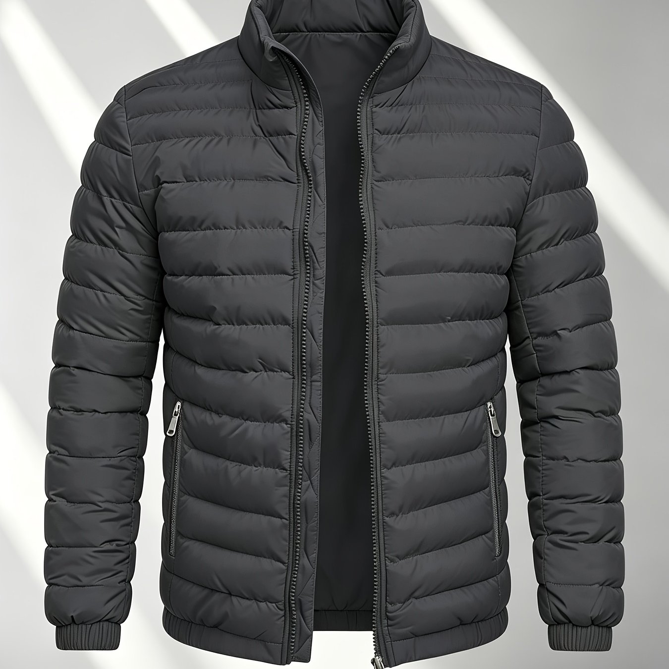 TEMU Men's College--up Collar Jacket, Warm Outerwear Casual Windproof Coat With Zippered Pockets, Suitable For Winter Wear