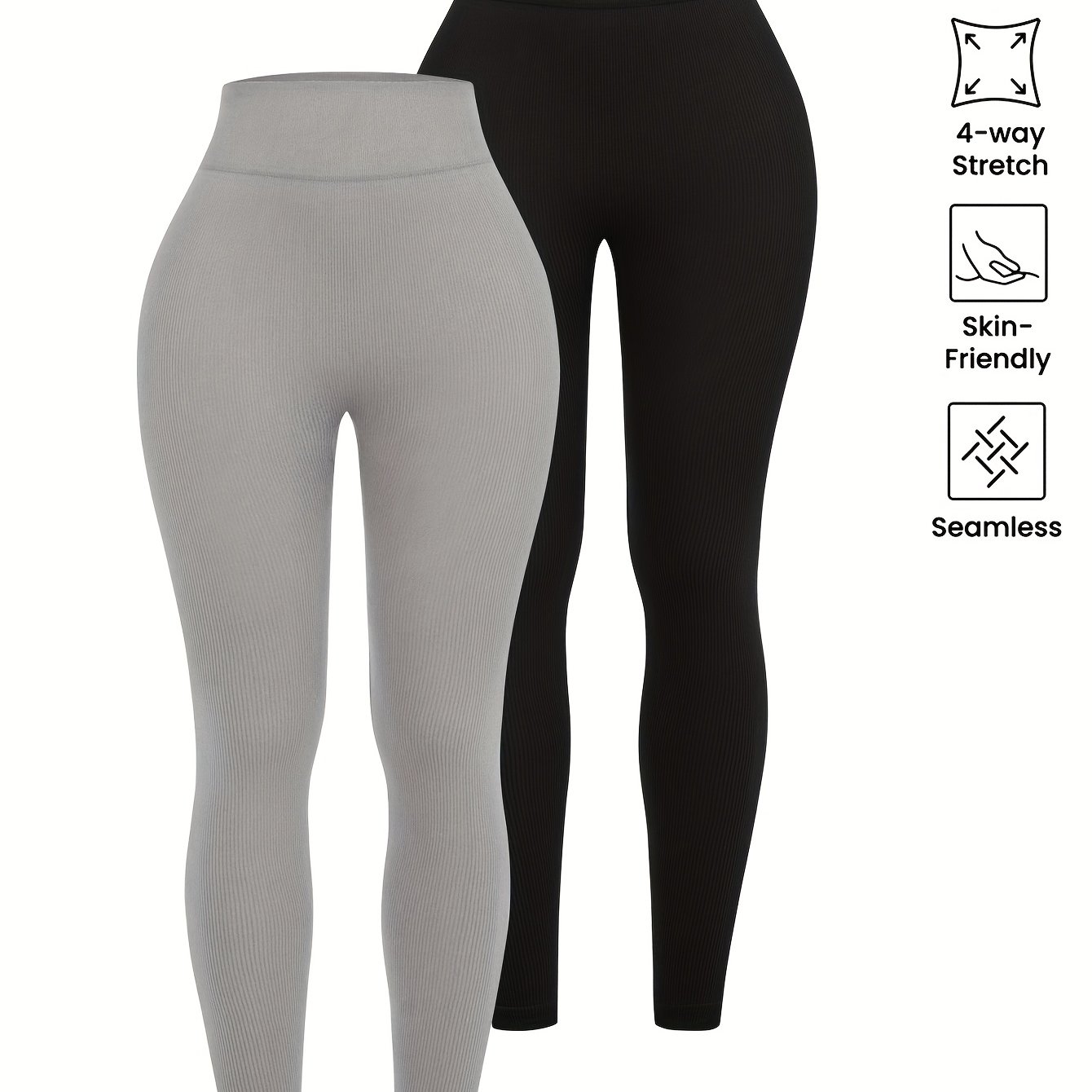 TEMU 2-pack Women's High-waisted Yoga Lifting Pants - Tummy Workout Leggings With Tight , Solid Color - Gym & Casual Wear, Hand Washable (non-) -