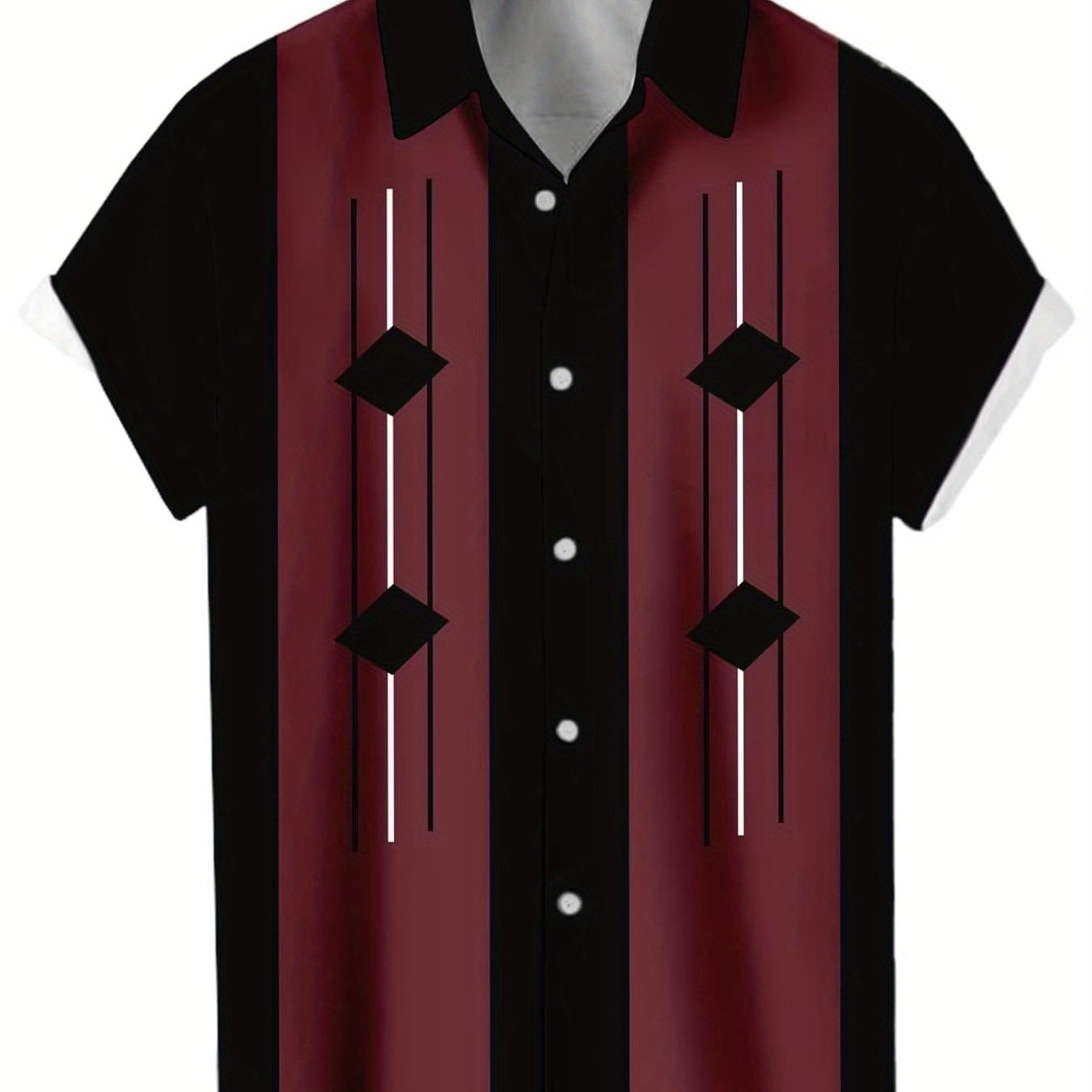TEMU Printed Design, No Texture. Men's Vintage 1950s Bowling Shirt - Short Sleeve Button- Collar Vintage Bowling Print Lightweight Summer Casual