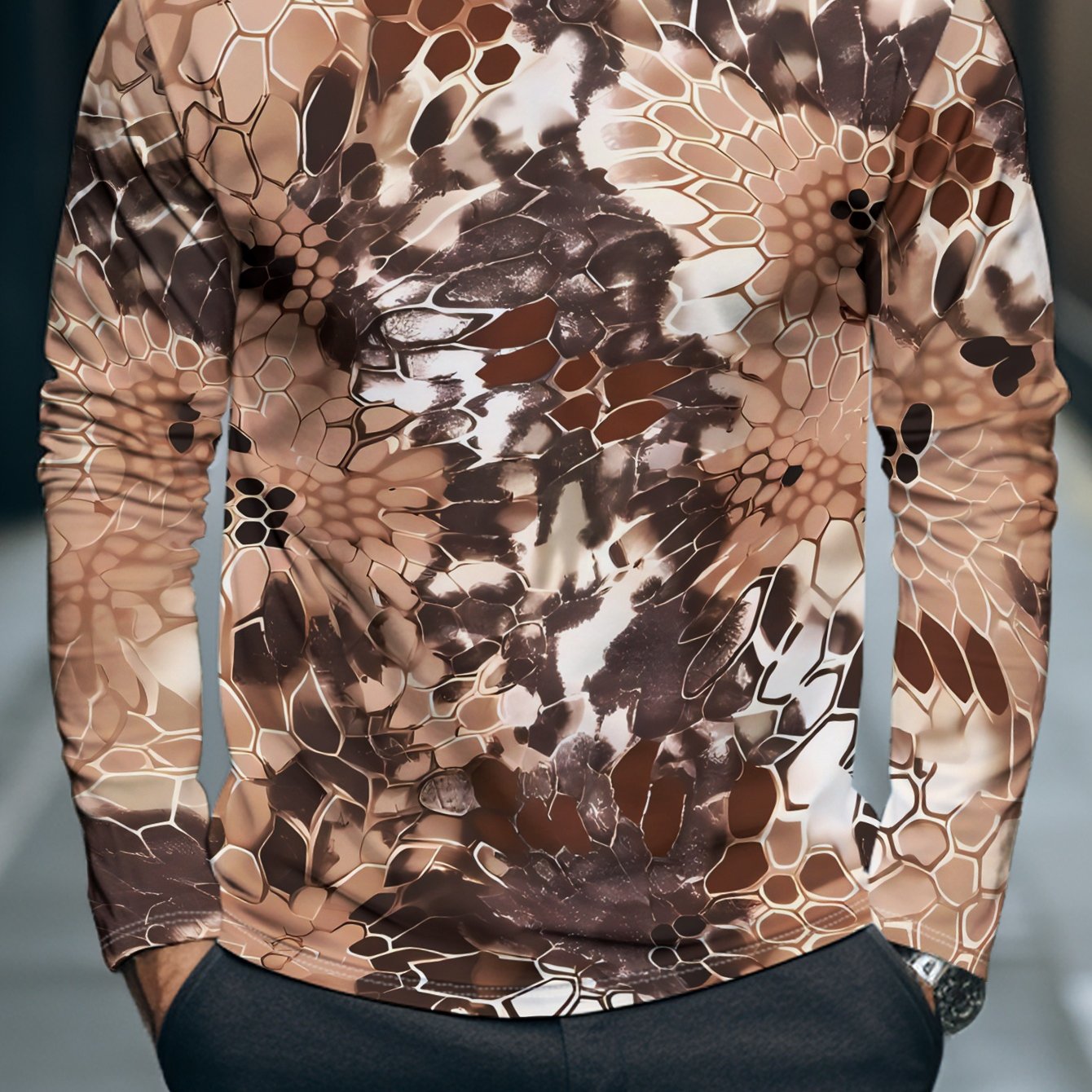 TEMU Men's Long-sleeve T-shirt With Fashionable Abstract Pattern Print, Versatile For Daily Casual Wear, Comfortable And , Suitable For , Youth