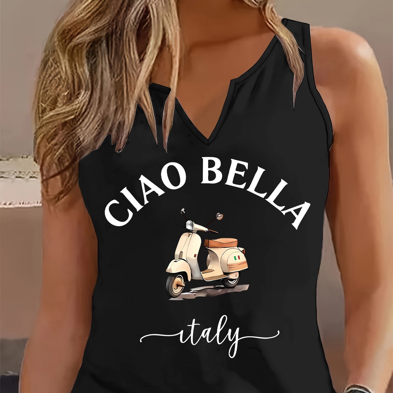 TEMU Fashionable Women's Tank Top With A Refreshing Design, Featuring A And A Vintage Motorcycle Pattern, Perfect For Casual Wear