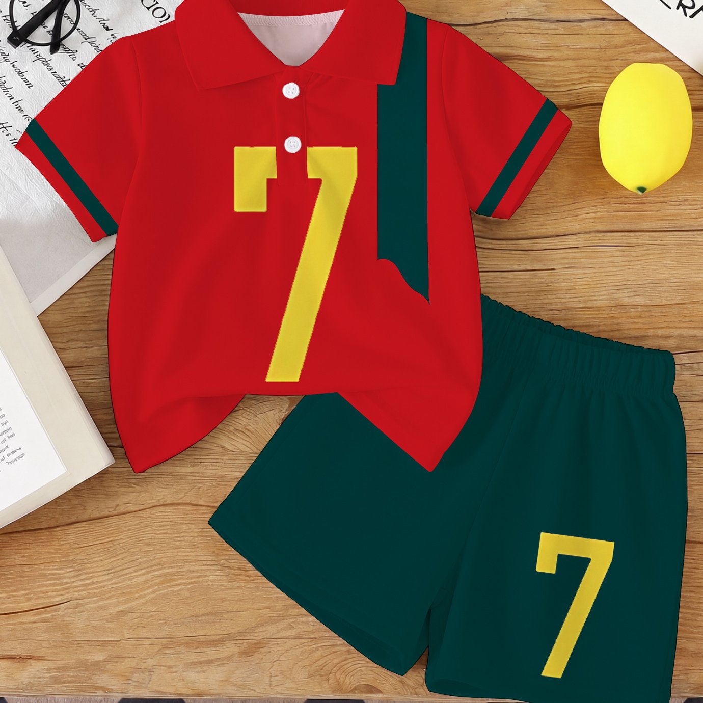 Image of Red Green Color Block Printed Toddler Boys Shirt Set Baby Boy Shirt Set Cool Toddler Boys 2pcs Set, Perfect For Outdoor
