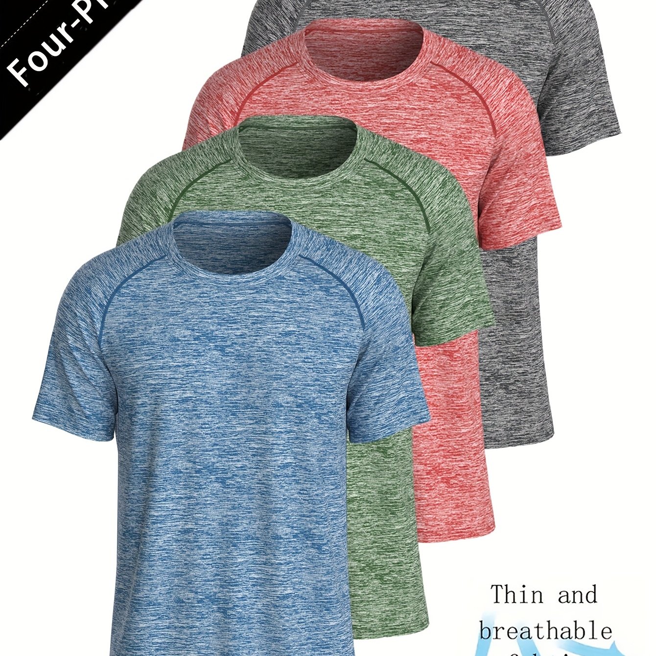 Image of 4pcs T-shirts, Men's Casual Comfortable T-shirts, Breathable Moisture-wicking Round Neck Short Sleeves, Fashionable Solid Color Short Sleeve Tops, Suitable For Summer Daily Wear And Exercise, For Gym