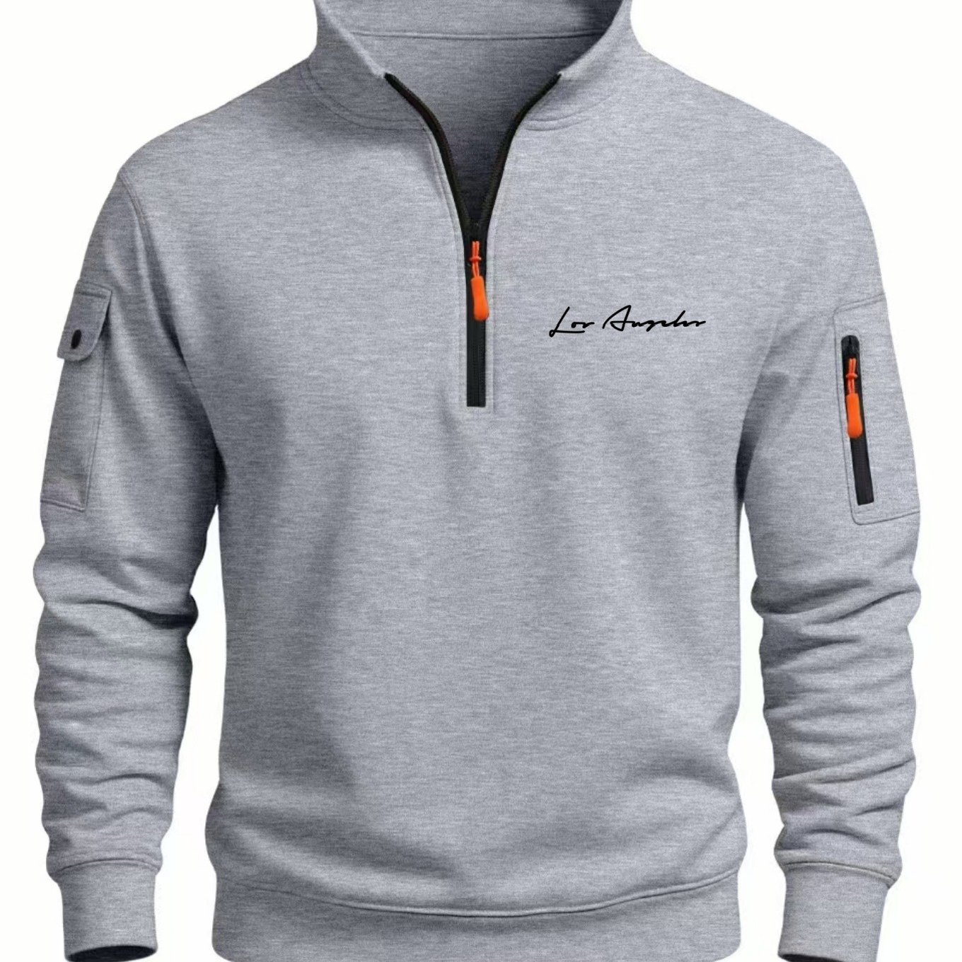 TEMU Men's Half-zip Stand Collar Sweatshirt, Autumn/winter Style, Cool Print, Contrast-color Zipper, Double Sleeves And Double Pockets Design, Trendy