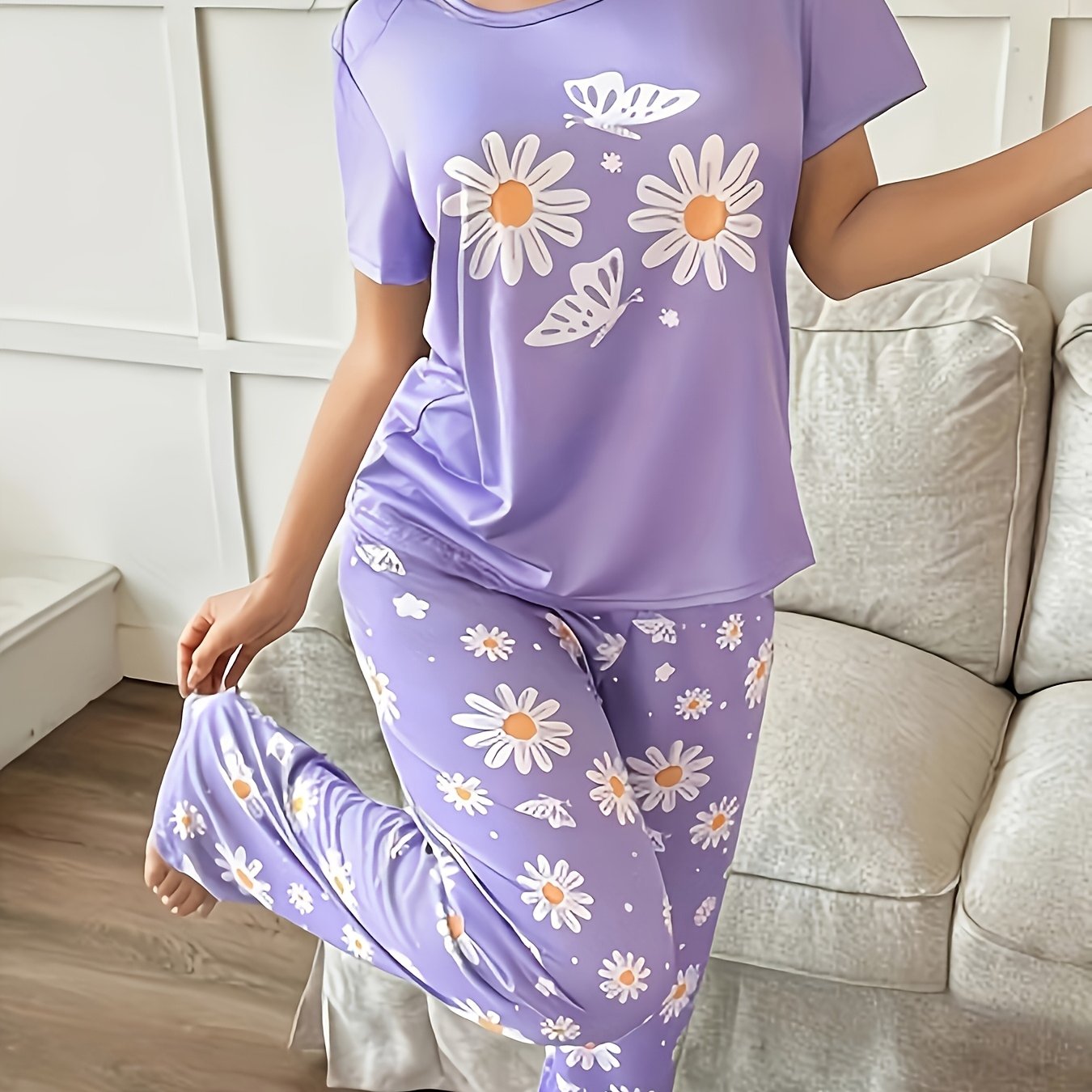 TEMU 2pcs Cute Print Women's Short Sleeve Set