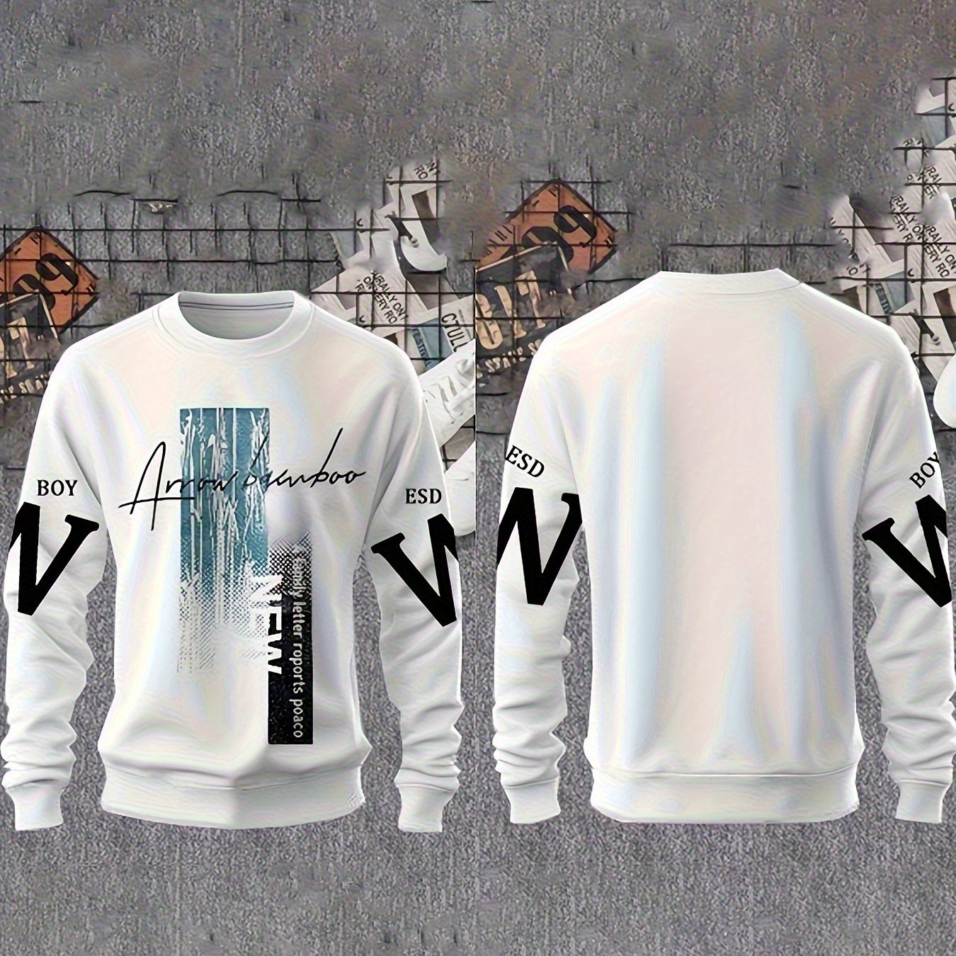 E-shop Herren Plus Size Sweatshirt mit Druck – Highlight Letter Design, Dehnbarer Casual Sportpullover, Langarm Strickoberteil für Frühling Herbst,