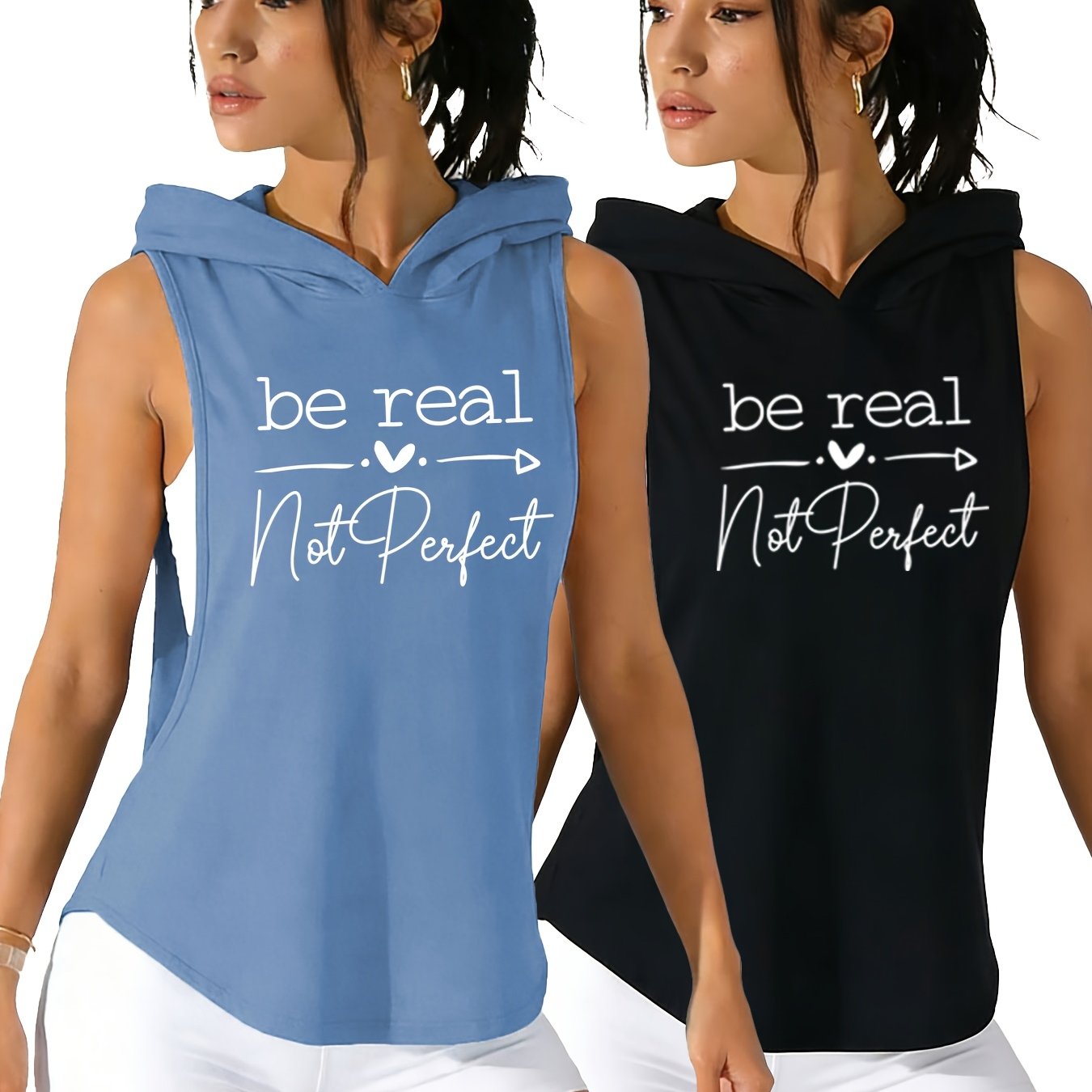 TEMU 2 Spring And Summer Hooded Vests, 2 T-shirt Vests, Stylish And Soft Women's T-shirt Vests