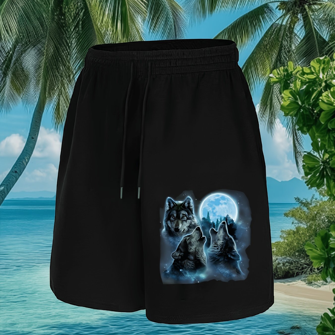 Men's Wolf At Moon Shorts Lightweight Breathable Shorts Suitable For Golf Fishing Basketball Gym Beach Camping Machine Washable (no Belt) Mens Casual Shorts