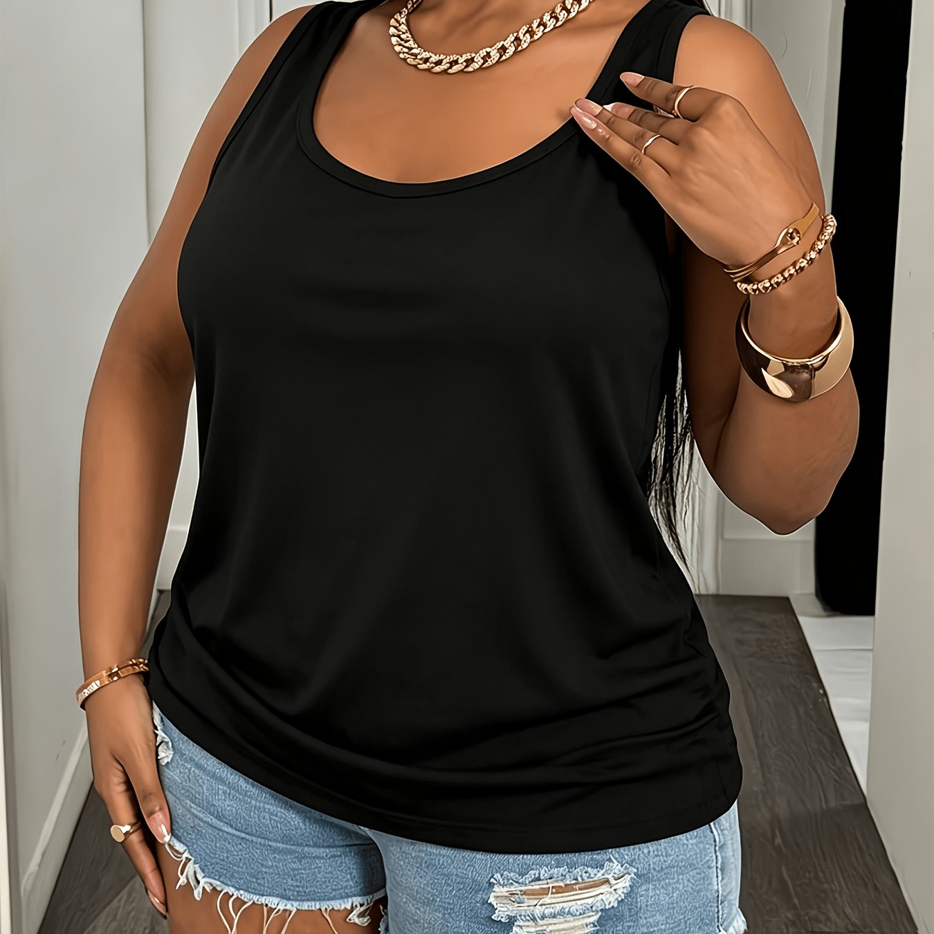 TEMU Plus Size Women's Spring Summer Casual Solid Top, Stretch Sleeveless Top For Women, Fashionable Thin Sleeveless Top, Comfortable And Breathable,