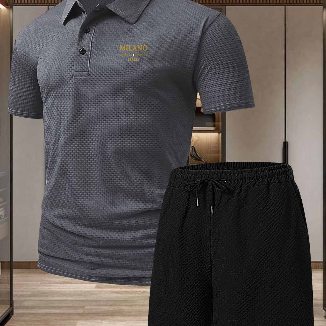 TEMU K386 Yellow "" Print Business Formal Lapel Shirt, Shirt Alternative, Comfortable And Stylish, Quick-drying And Breathable, Golf Shirt Set