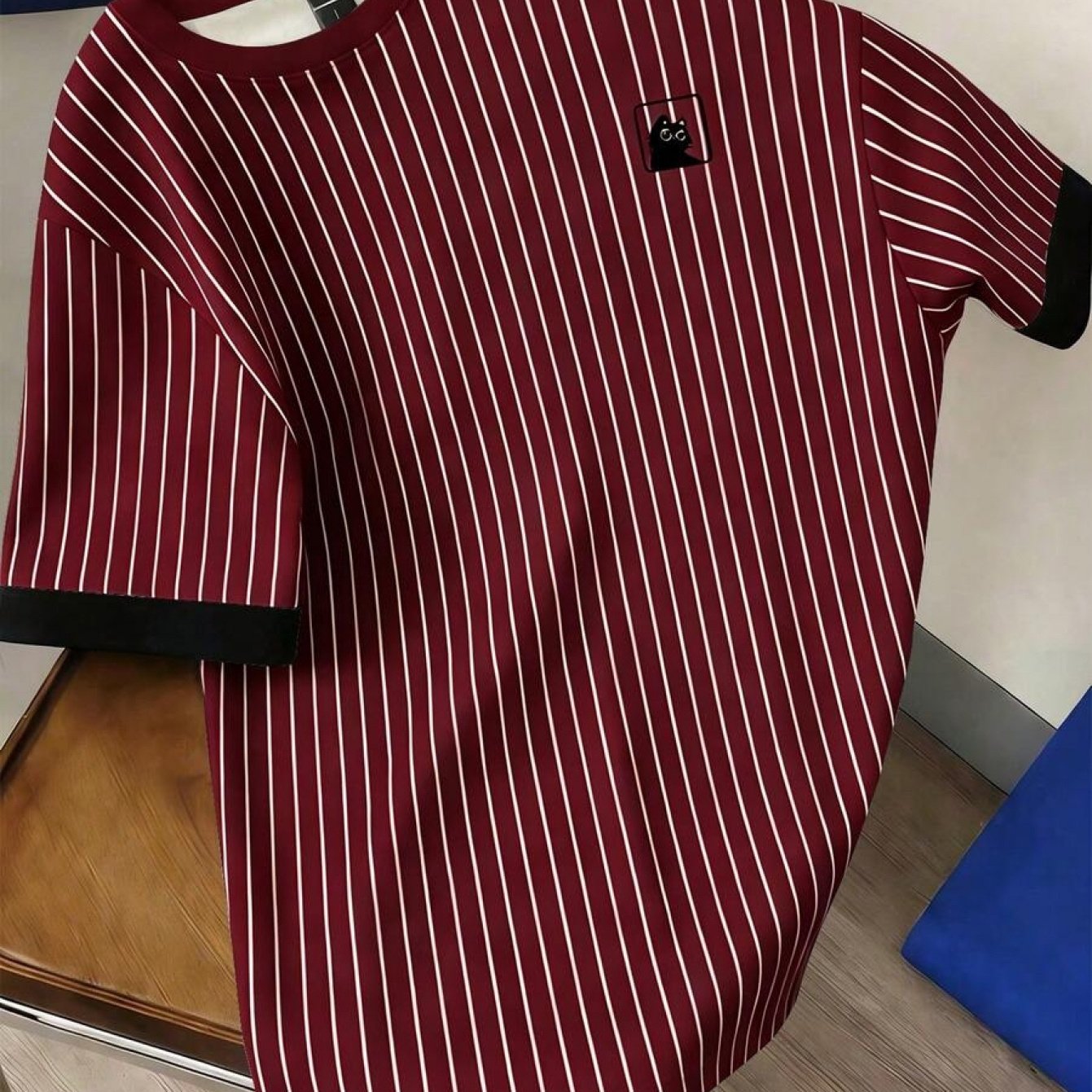 TEMU 's T-shirt, Men's Casual Striped Cuff Spliced Crew Neck Summer T-shirt [printed Design-not Textured], Plus Size