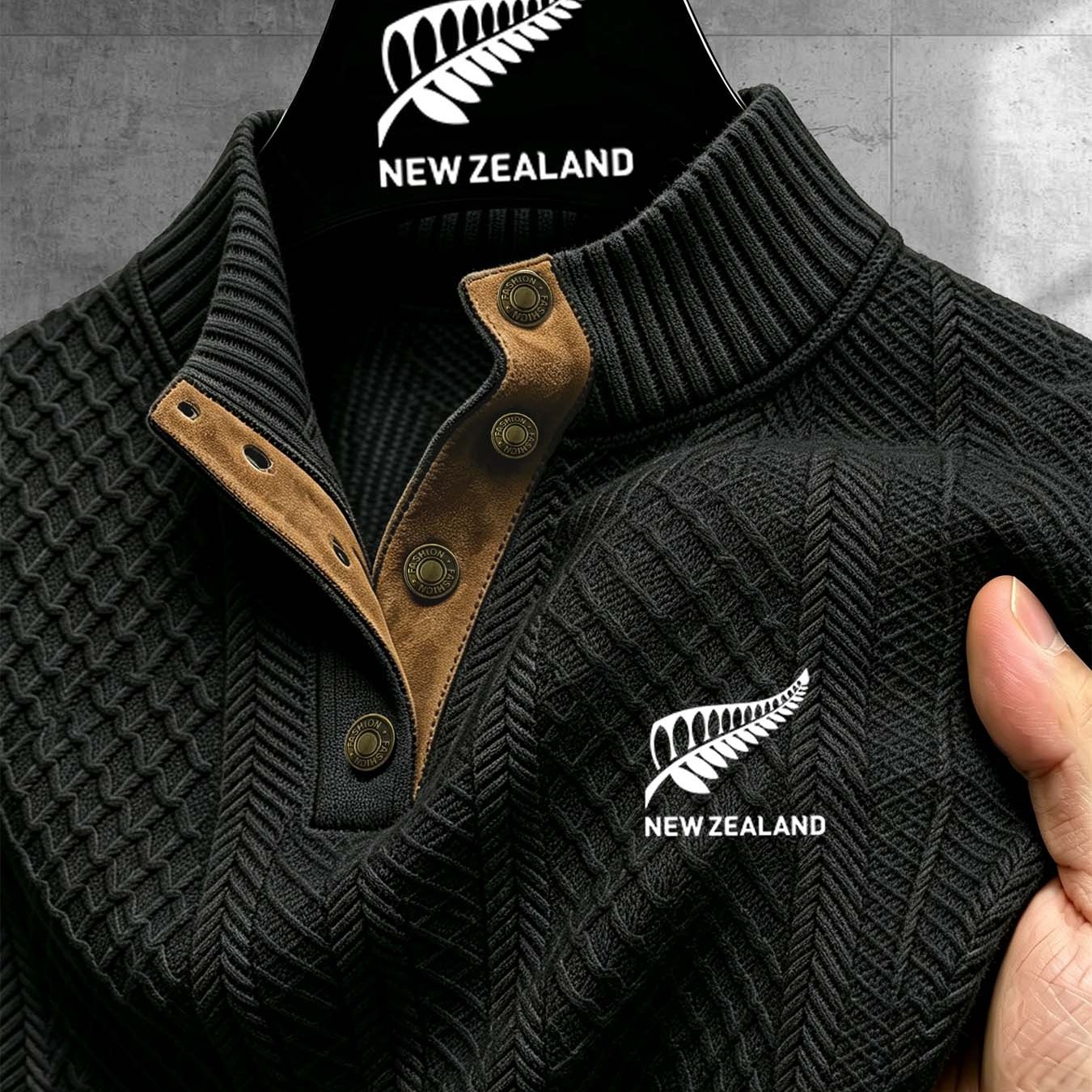 TEMU New Zealand Pattern Men's Autumn Fashion Stand-collar Jacquard Henley Shirt, Comfortable Soft Fabric, Mature And Stylish, Worn Inside Or Outside