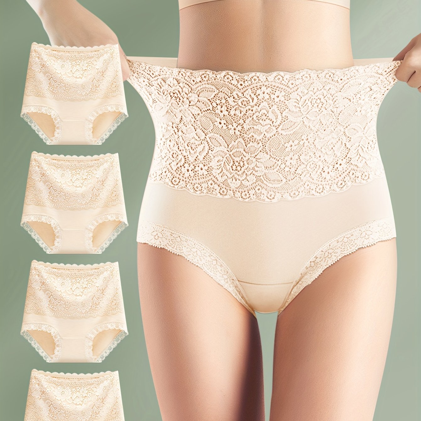 Image of 4pcs Lace Lace Women's High Waisted Everyday Panties, No Pinch Year Round And Breathable
