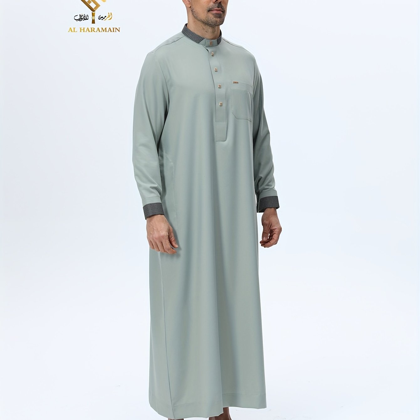 TEMU MEN Robe Arabe Homme Haut de Gamme Matériau Boutons Design Col Mao Manches Longues Style Service de , Robe Arabe Élégante Homme - Service de