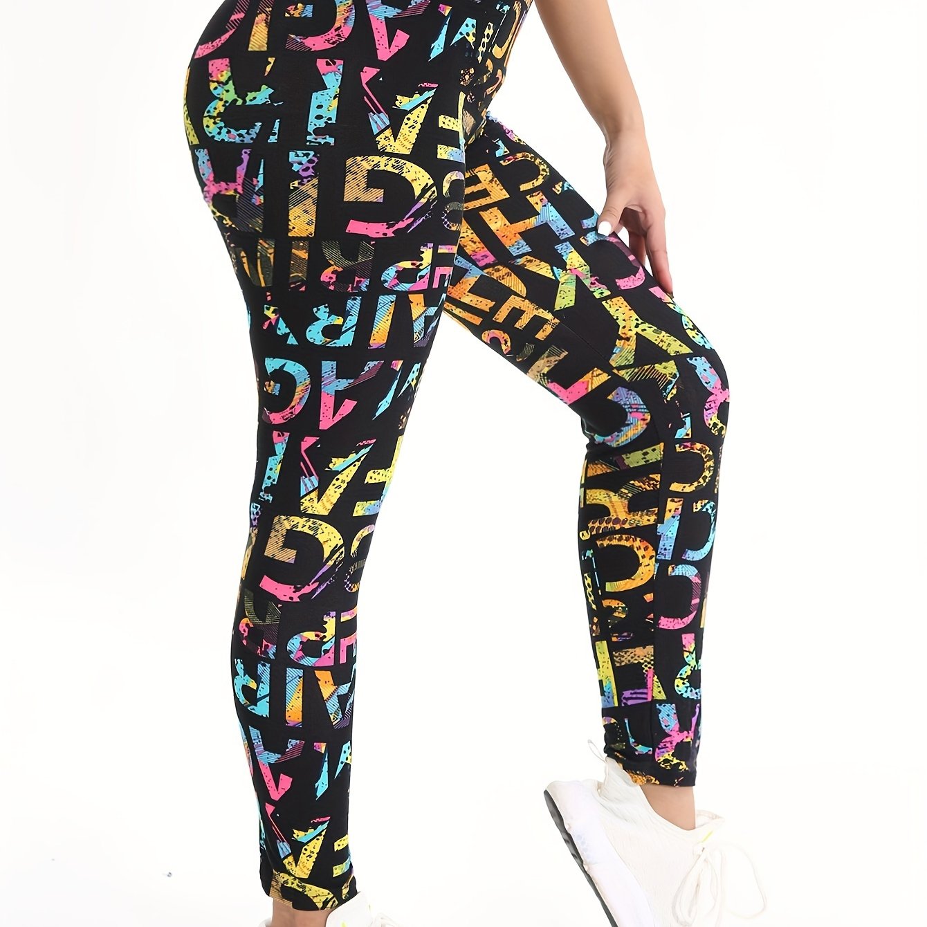 E-shop Europäisch Amerikanische Mode Damen Sport Leggings Hohe Taille Elastische Farbige Buchstaben Yoga Hosen Gym Training Jogging Shorts Neun-Punkt