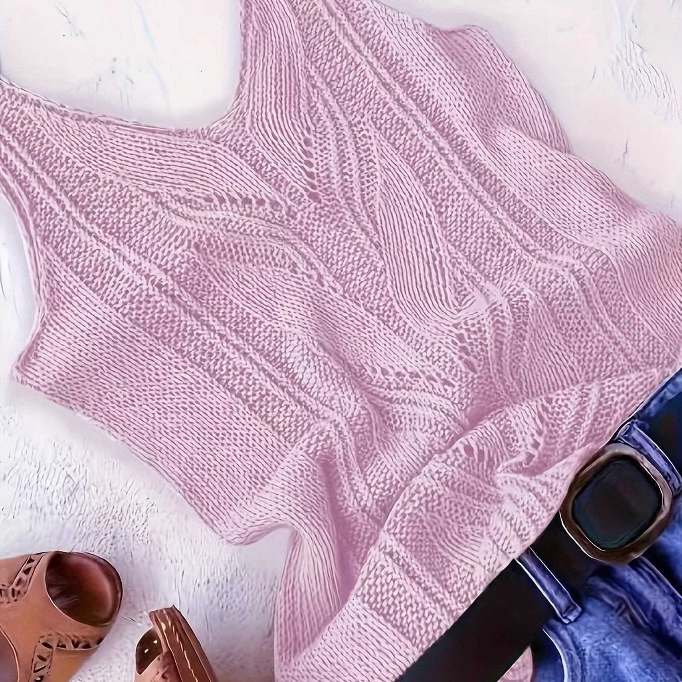 TEMU Elegante chaleco de mujer con cuello en sin con detalles calados tipo encaje, adecuado para ropa casual y formal en diversas ocasiones