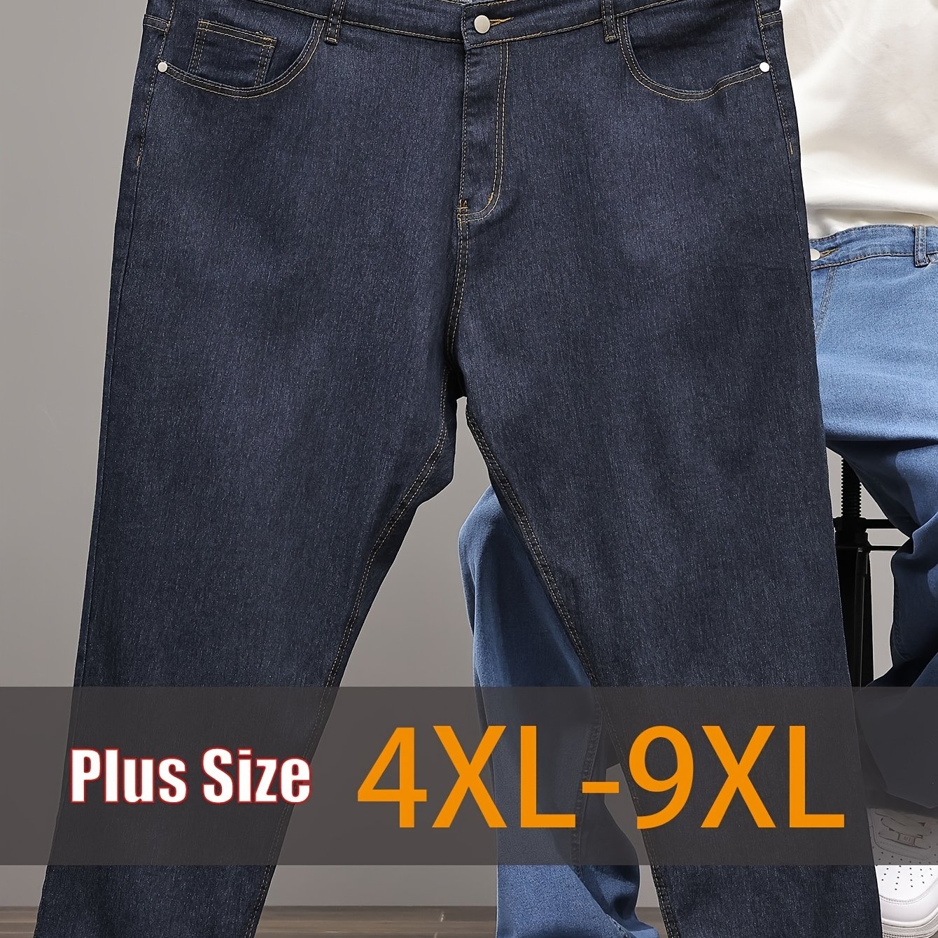 Men's Plus Size Straight-leg Loose Fit Jeans, Extra Wide And Durable, For Daily Commuting And Casual Wear, Plus Size
