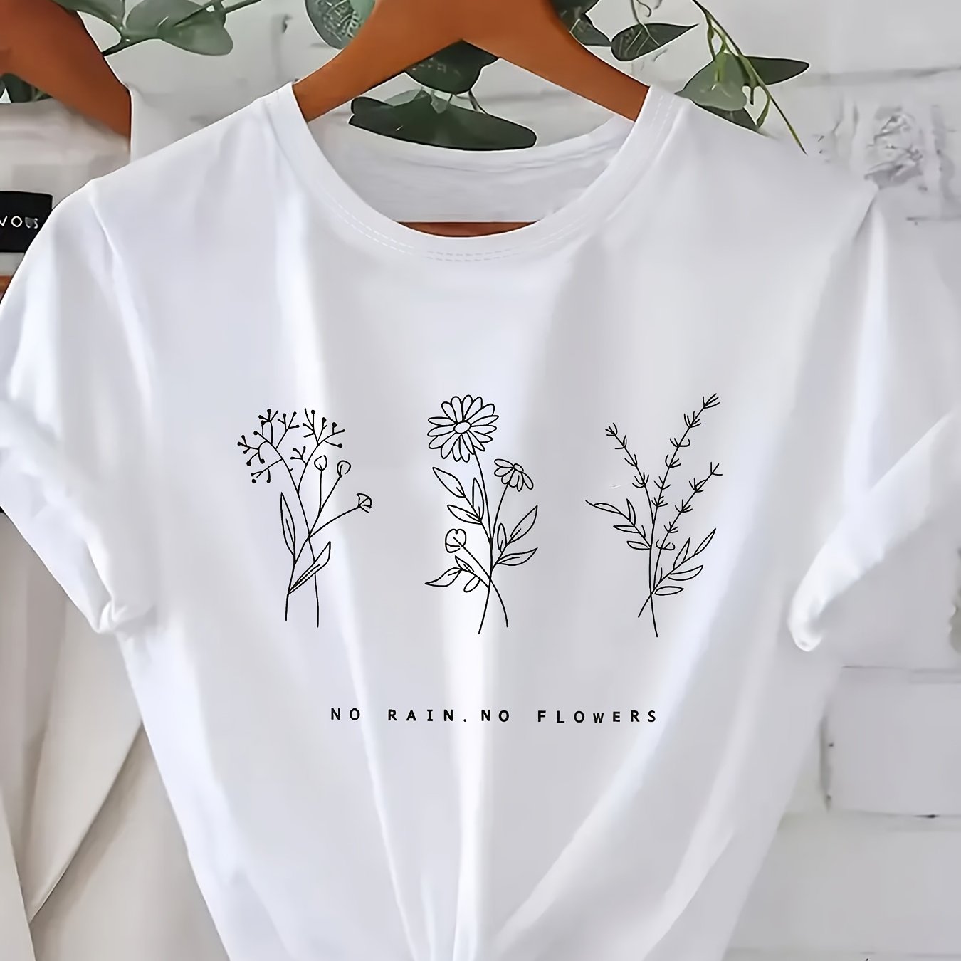 E-shop Plus Size - Plus Size - Damen T-Shirt mit Blumen- und Buchstabenprint, lässiges Kurzarm-Oberteil mit Rundhalsausschnitt, bequem für alle