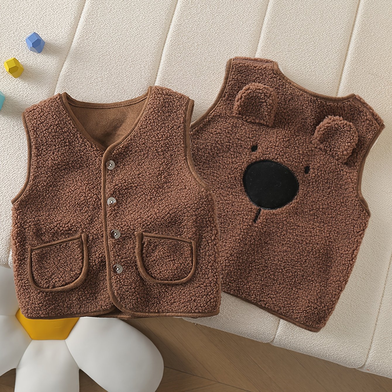 1pc Kids' Back 3d Bear Ears Boneless Vest Autumn Winter Style Best Birthday Gift