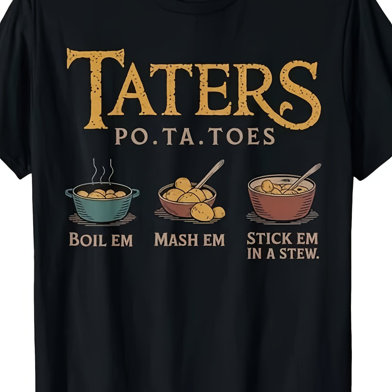 TEMU T-shirt S Pommes de terre des orteils Bouillir les émouiller les dans une bouillabaisse Confortable Extérieur Décontracté Graphique Parfait pour
