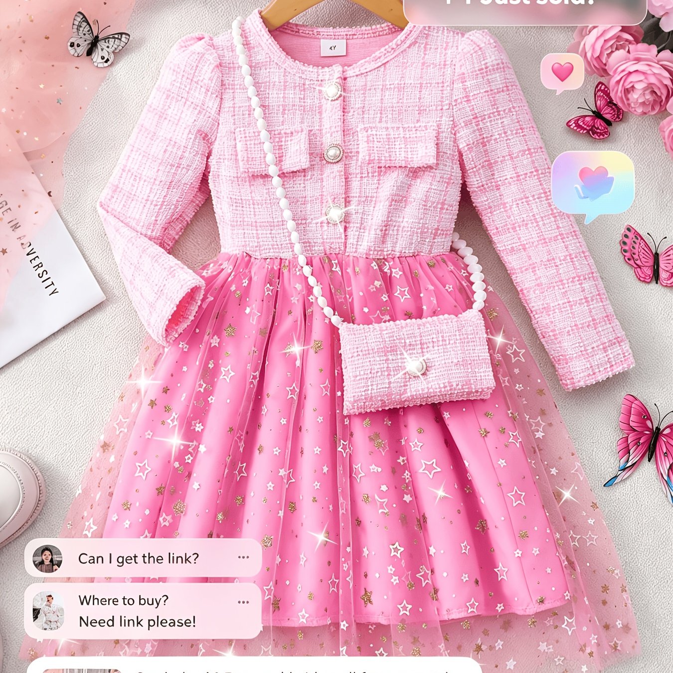 Image of Girl's Long-sleeve Casual Dress With Small Bag, Suitable For Back-to-school, School, Vacation Travel, And Casual Daily Wear
