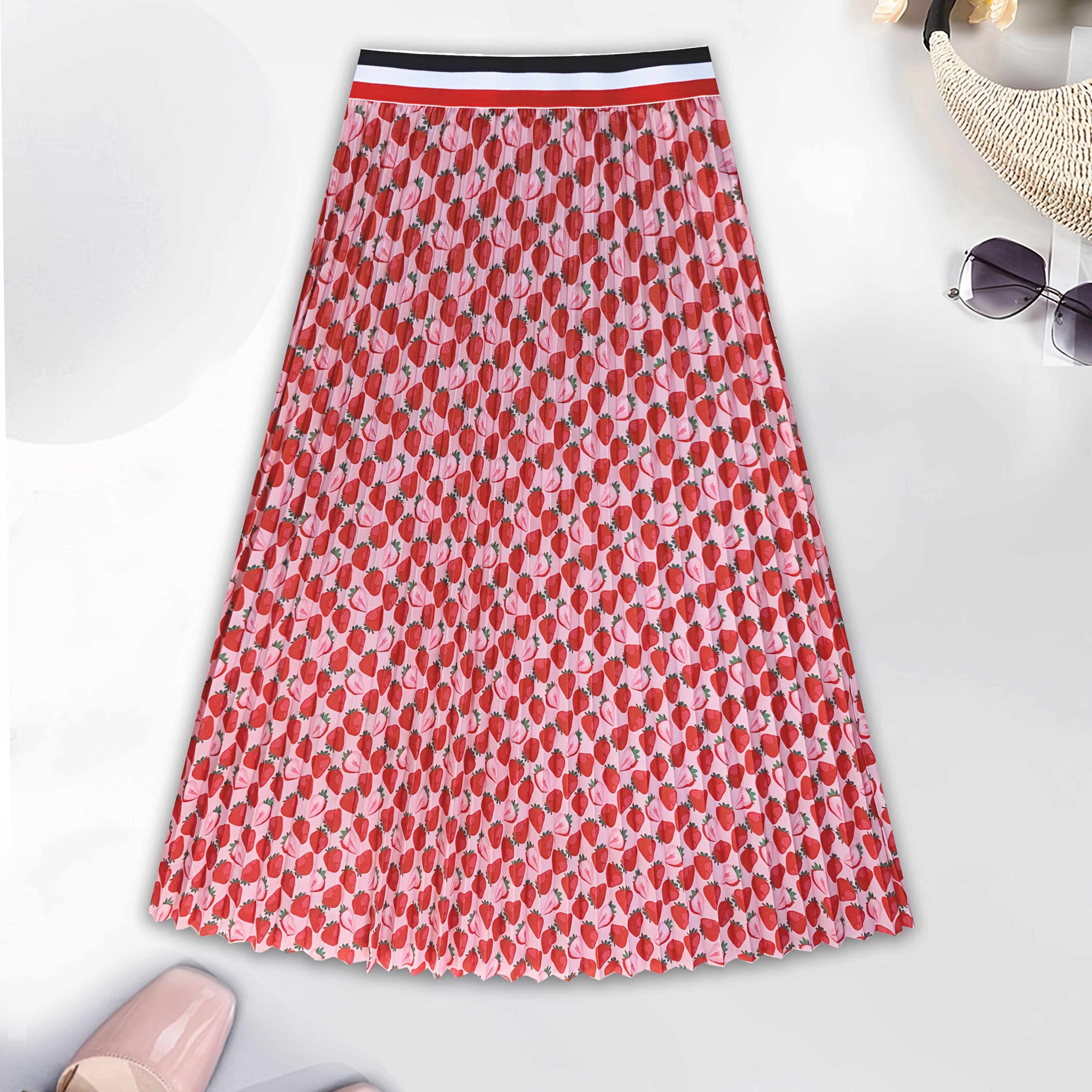 Women's Casual Strawberry Print , Loose A-, Mid-length Suitable For , A Summer Essential