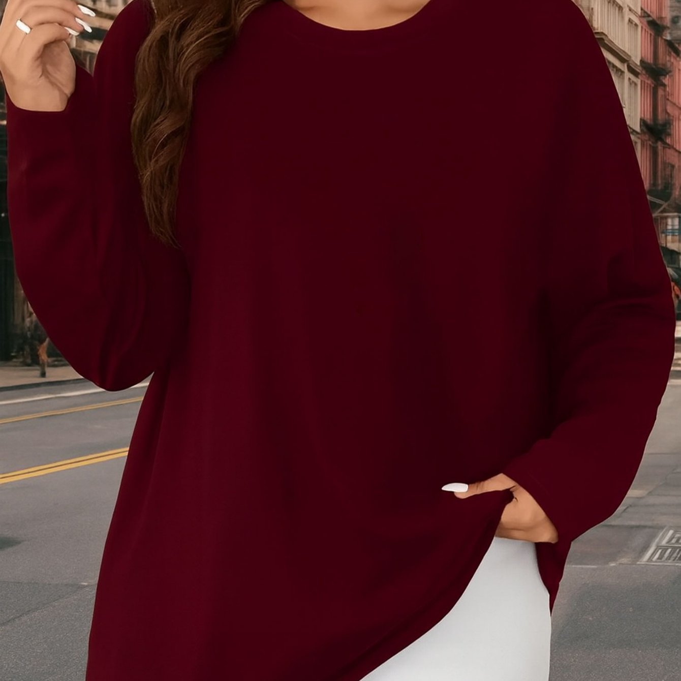 TEMU Plus Size, Plus Size Women's Casual Long Sleeve Crew Neck T-shirt - Soft And Stretchy, Loose Fit Solid Color, Machine Washable Autumn And Winter