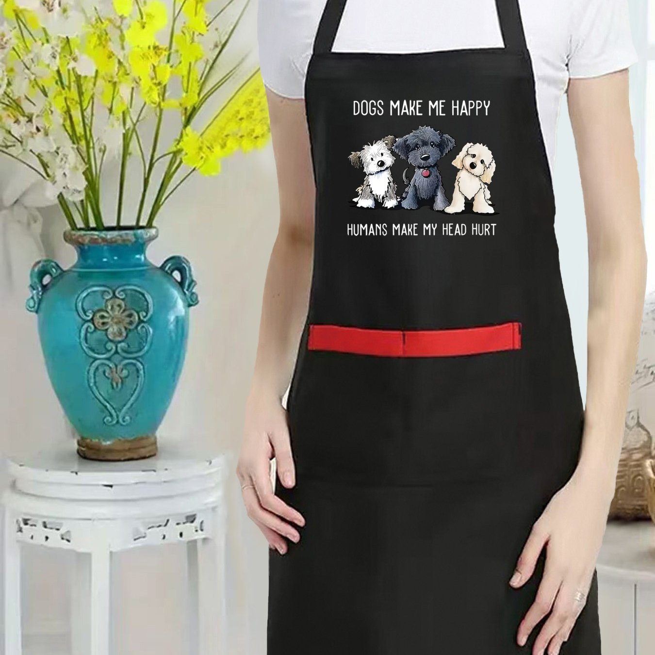 TEMU Women's Practical Apron With Adjustable Neck, Featuring A Colorful Design And Pockets, Western Cartoons