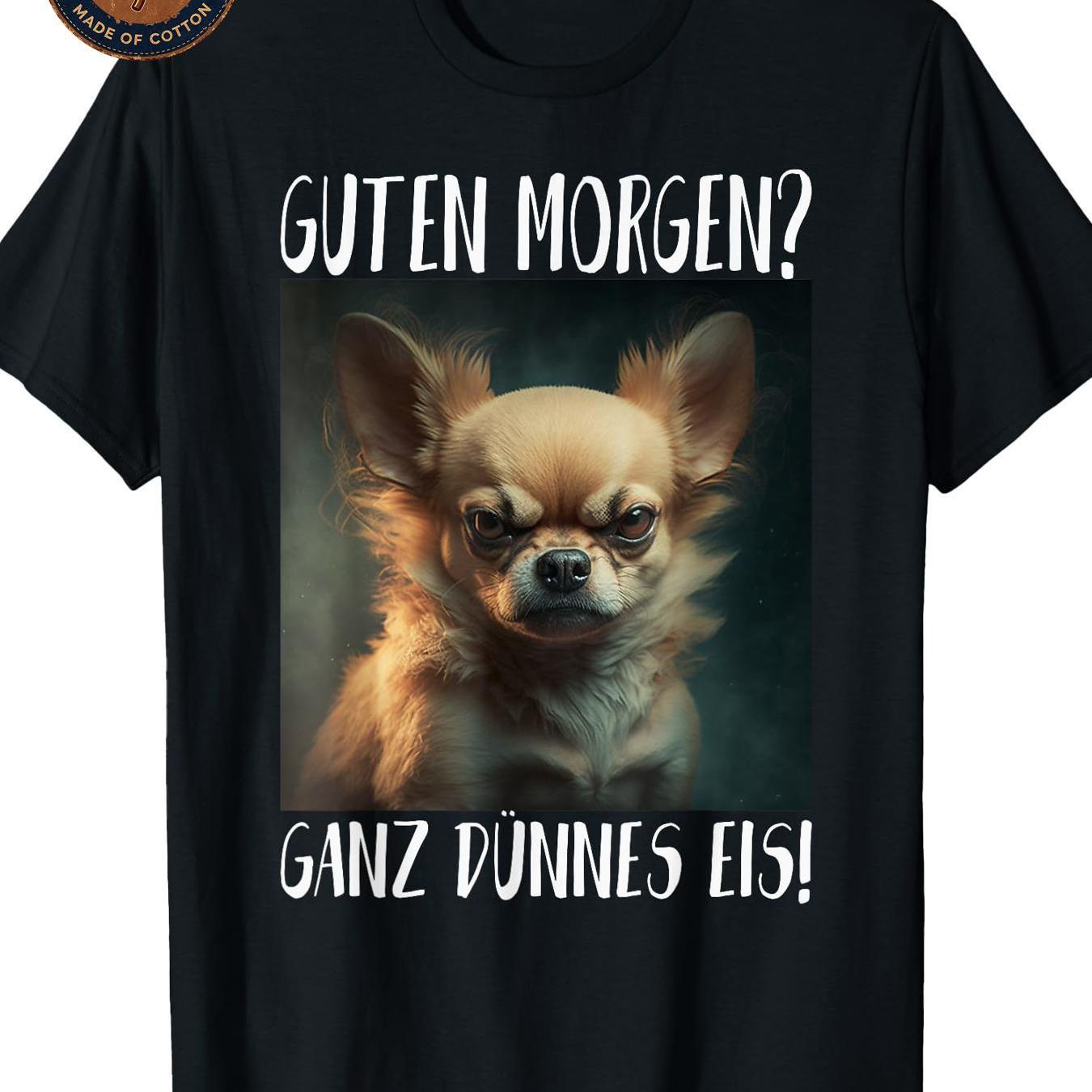 Image of Men's T-shirt Chihuahua Guten Morgen Ganz Graphic Print T Shirt Unisex Casual Cotton Breathable Soft Streetwear Summer Casual Attire Neck Comfortable Attire School Gift Machine Printed