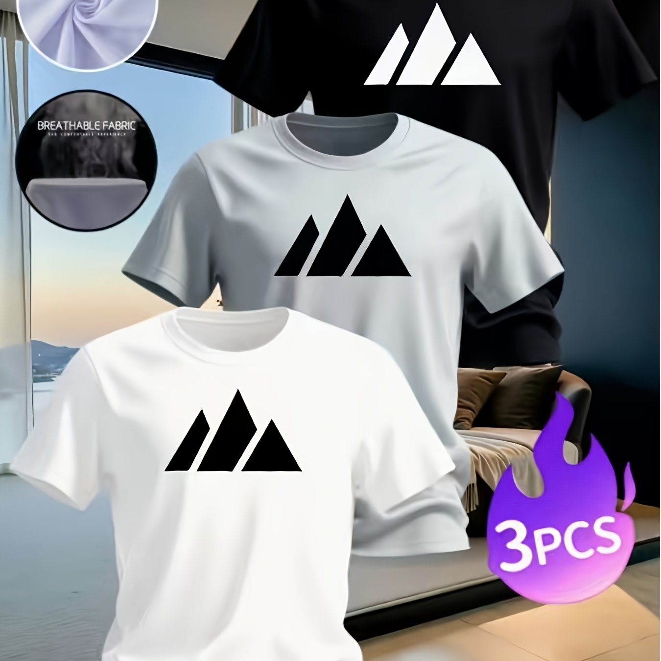 TEMU 3pcs Set Of Men's Running Short-sleeve T-shirts, Sports T-shirts, Stylish Printed Round-neck Short-sleeve Tops, Home Casual Wear, Options