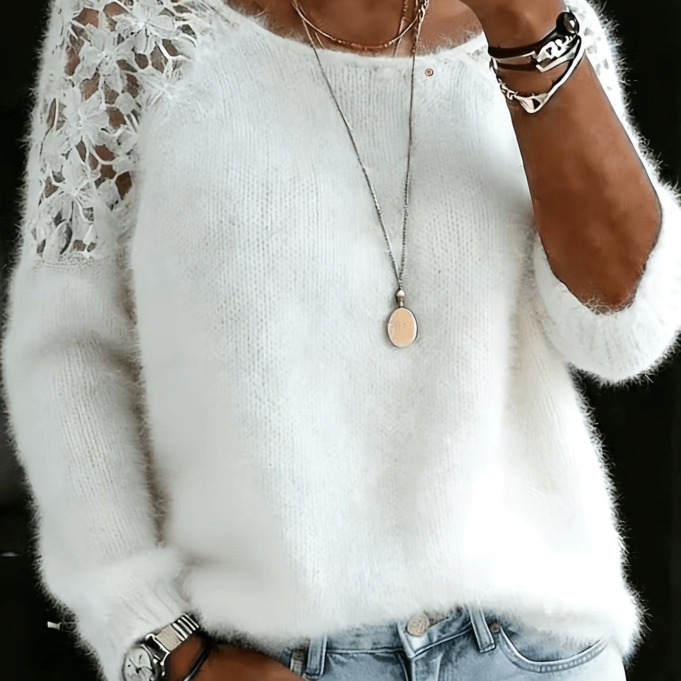 TEMU Autumn Winter Soft And Plush Top For Women, Loose Round Neck Long Sleeve Pullover Sweater