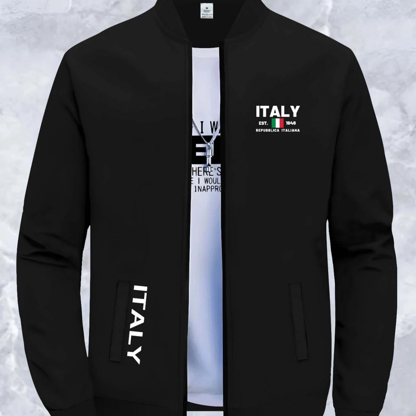TEMU Italian Print Element Men's Trendy Autumn/winter High-end Casual Collar Stylish Versatile Top Jacket Outerwear