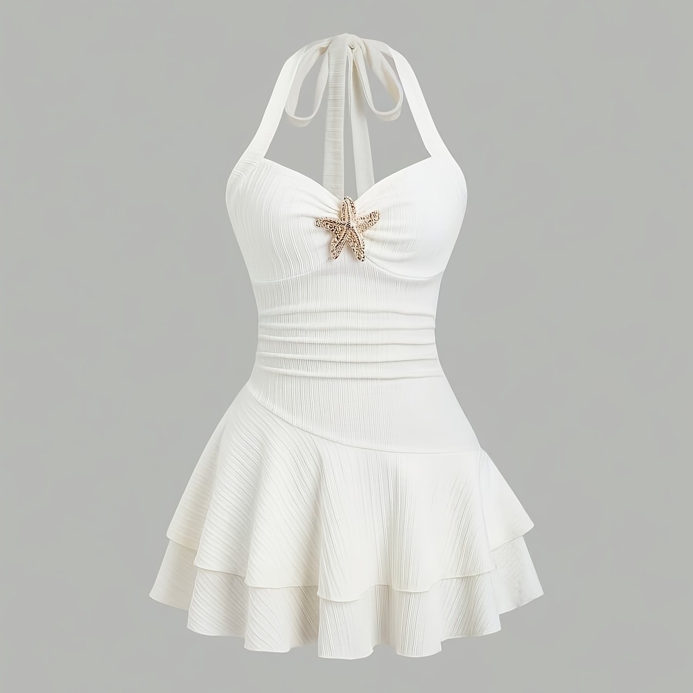 E-shop Damen Elegantes Trägerkleid mit Rüschen-Buste & Lagen-Rüschensaum – Figurbetontes Strandkleid für Pool, Hochzeiten, Partys, Urlaub –