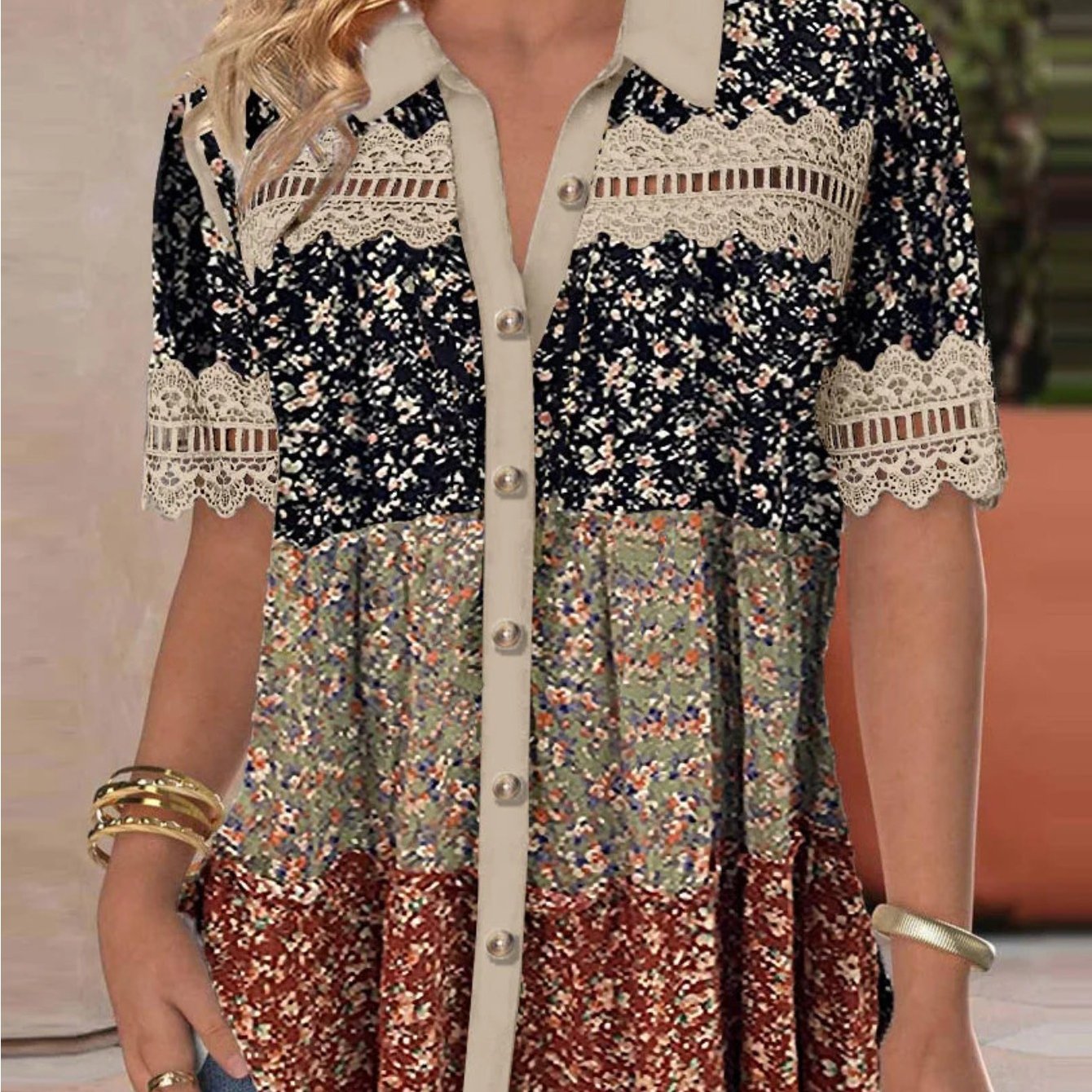 TEMU 2026 New Women's Clothing: Casual Shirt Collar Short-sleeve Regular Cardigan Printed Women's Blouse - Suitable For Daily Commuting, , Dating And