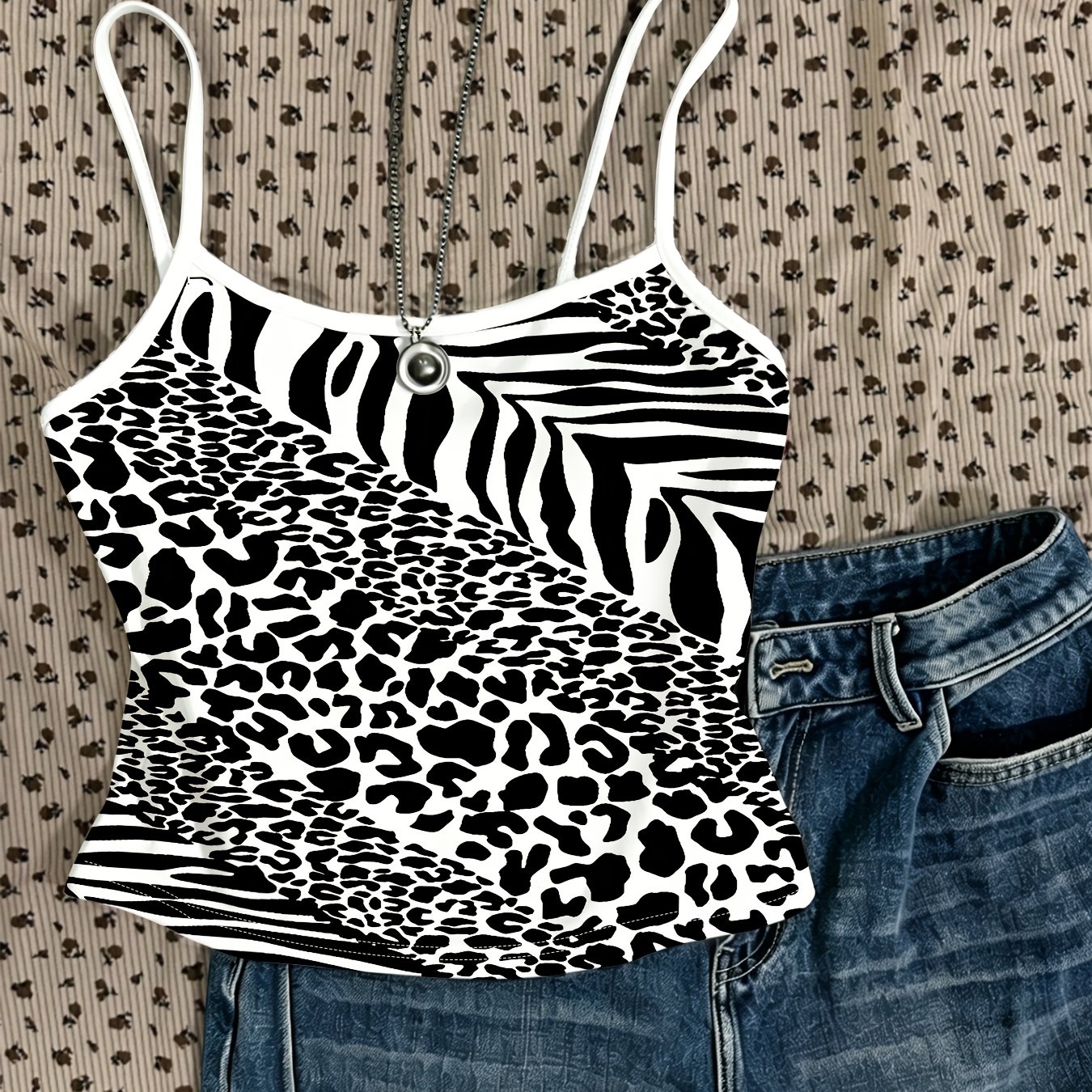 TEMU Leopard Print Zebra Print Suspender Vest Women's Summer Slim Fit Short Top Trendy Inner Wear Outer Wear Fashion