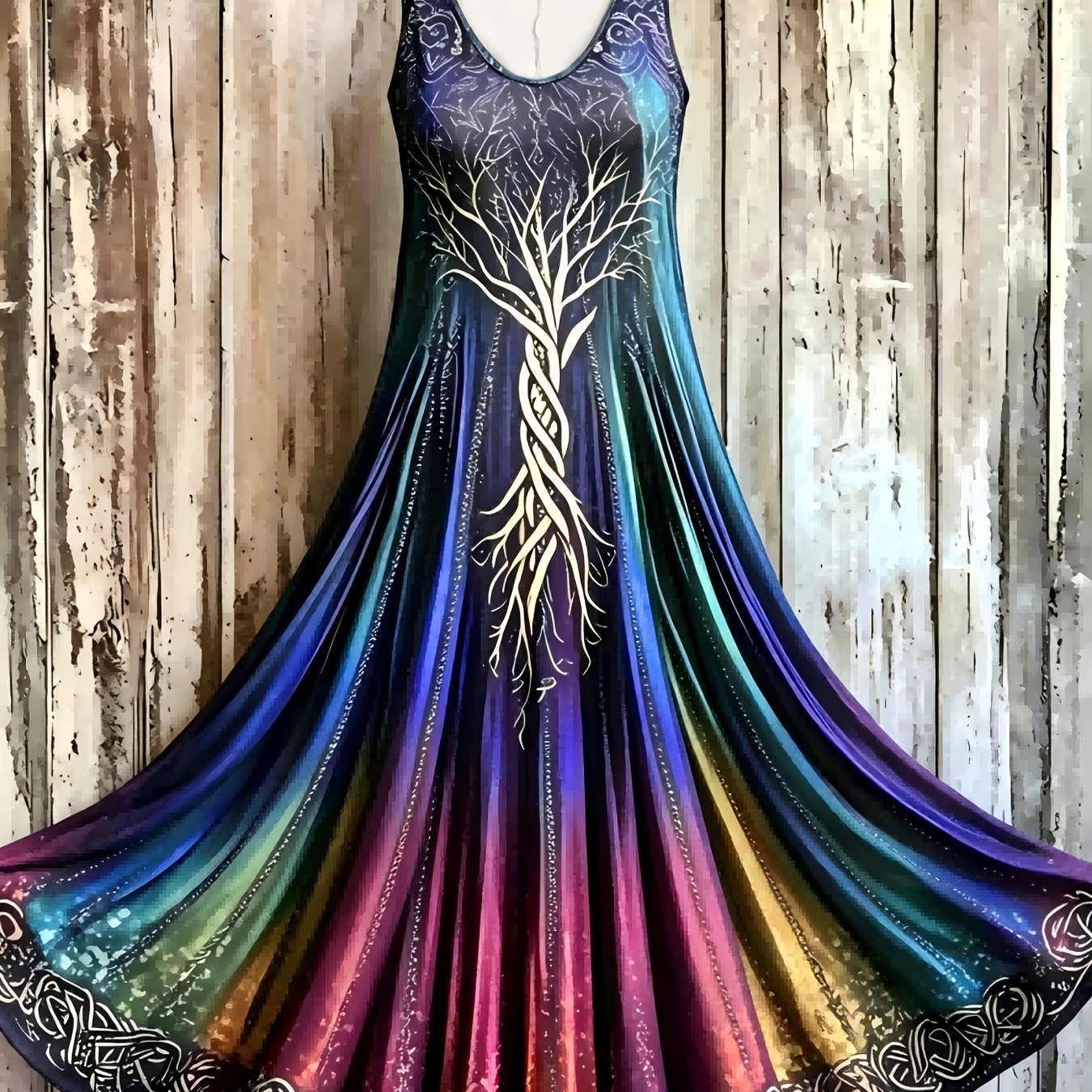 TEMU Grande Taille - Grande Taille - Robe Cami Ample Tendance Printemps Été Femme, Imprimé Floral Totem Créatif, Robe Manches Décolleté en V