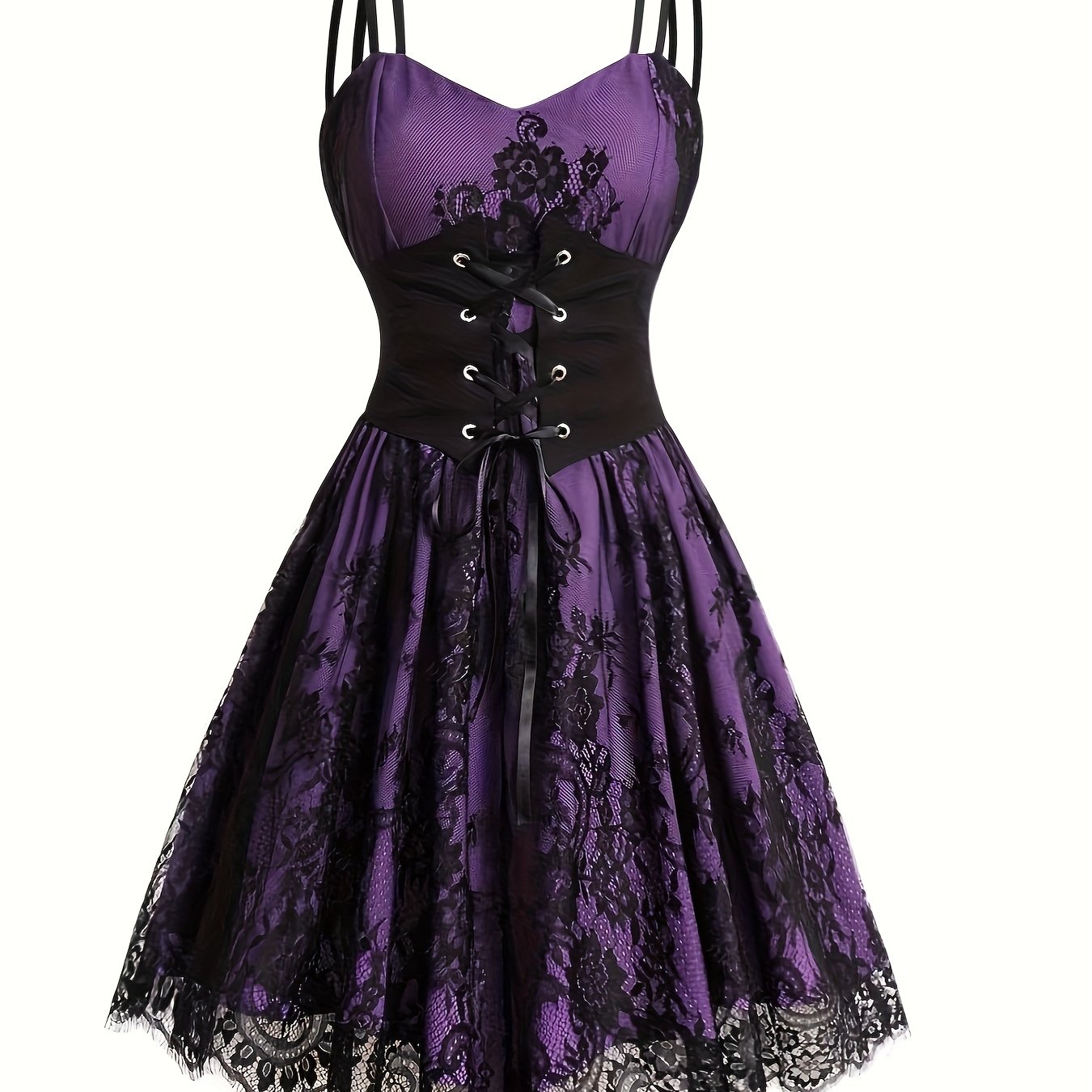 E-shop Lila Cami Kleid, Dunkel Optik Damen Spitzen Patchwork Kleid