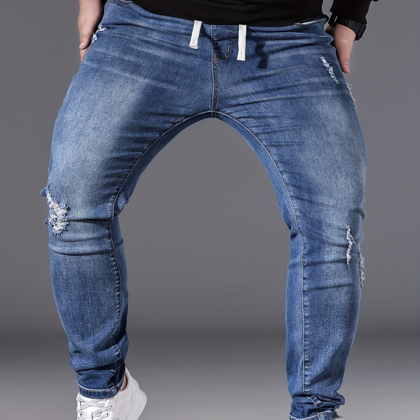 Image of Men's Plus Size Jeans Long Pants, Elastic Waist Stretch Skinny Trousers, Easy Comfortable Fashionable All-match 2026 New