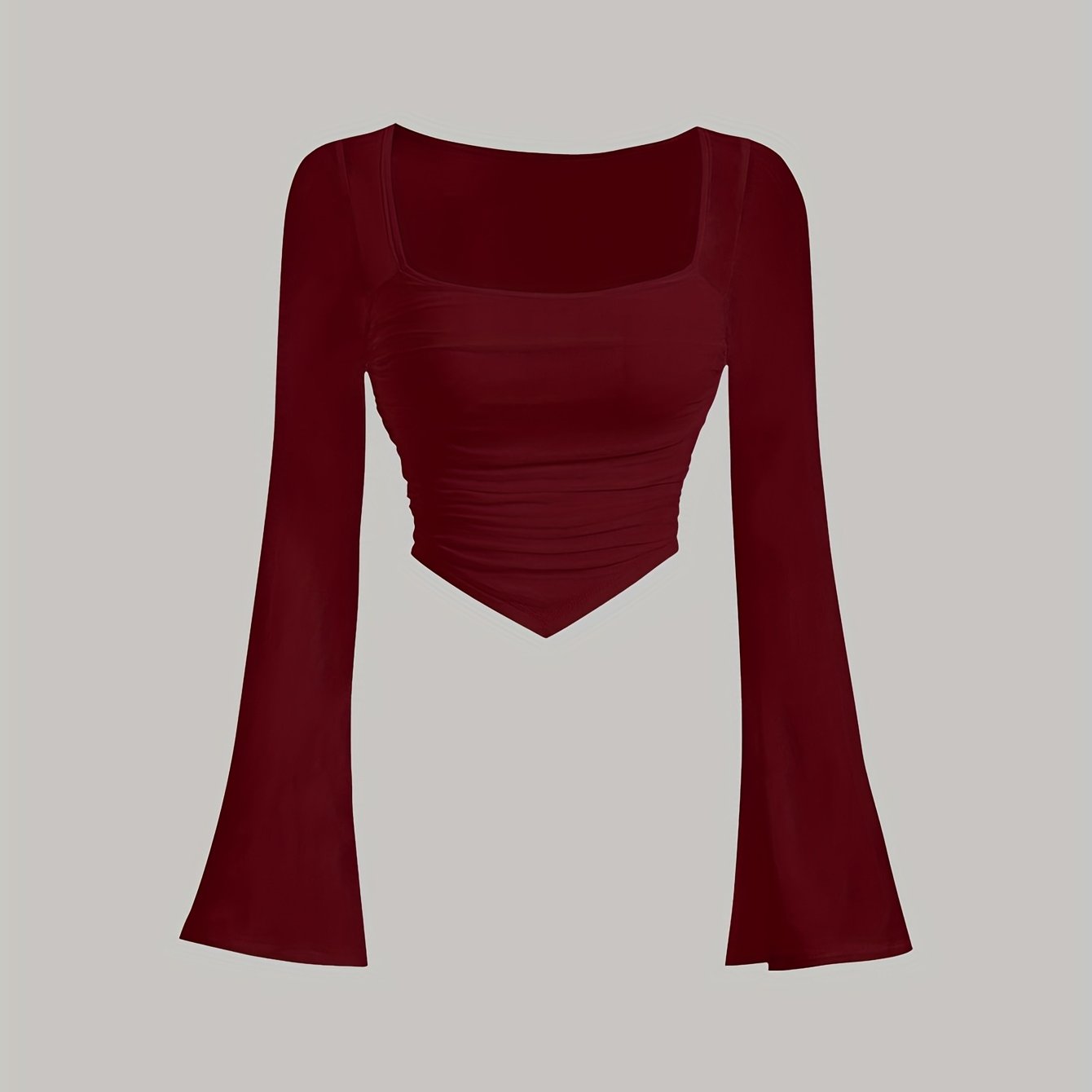 9280-1# Elegant Solid Neck Flared Sleeve Slim Short Women's T-shirt