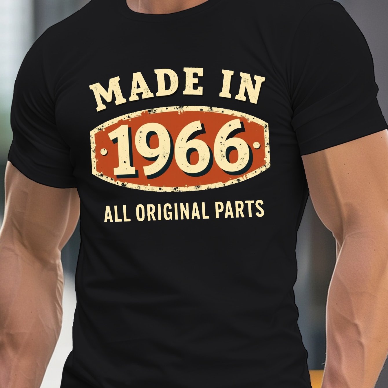 TEMU Made In 1966 Retro , Men's Round Crew Neck Short Sleeve Tee, Casual T-shirtcasual Comfy Lightweight Top For Summer