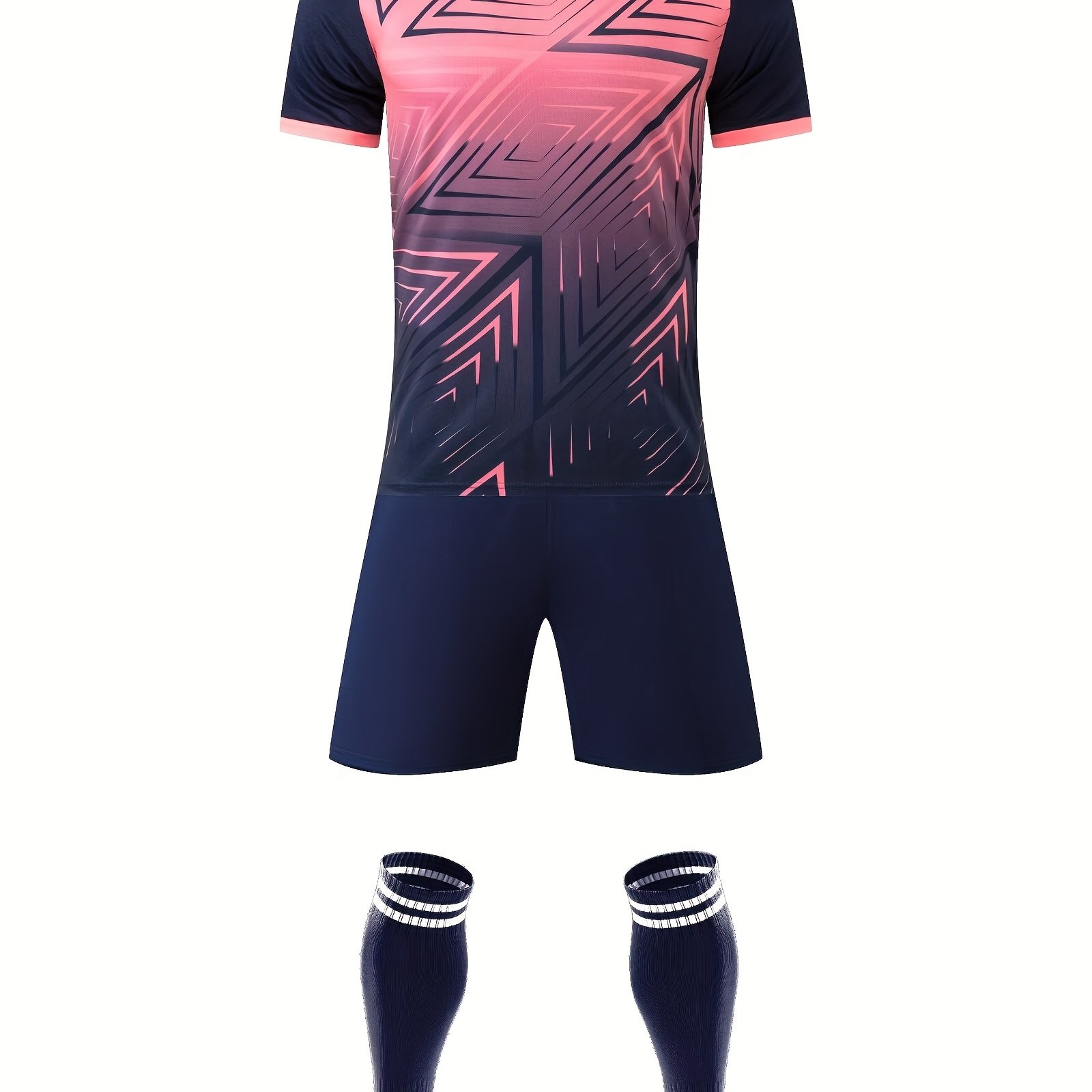 TEMU Ensemble Sportif de Football d'Été Dégradé pour Jeunes, 2 pièces - Shorts en Uni à Col V et Manches Courtes pour Entraînement Extérieur, Parfait