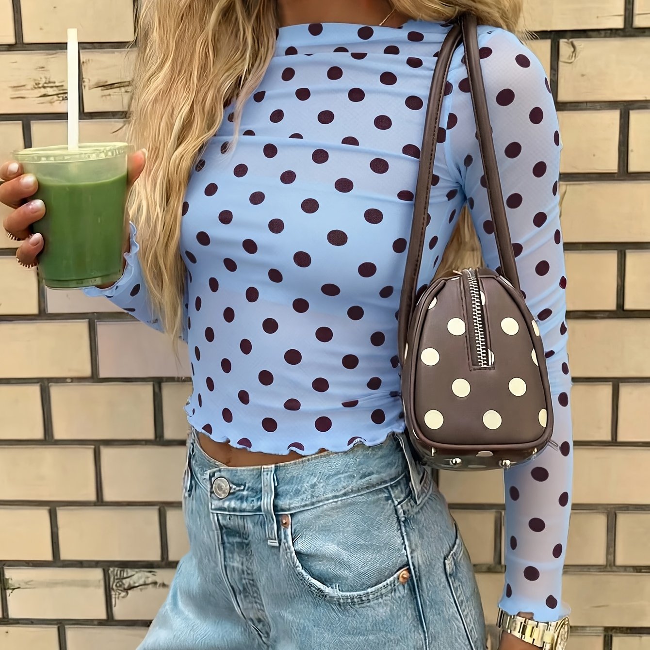 TEMU New Semi-transparent Polka Dot Sweater Top, Suitable For Daily Wear, Dates, Street Style, Airport, Music Festivals, And Holiday Casual Attire